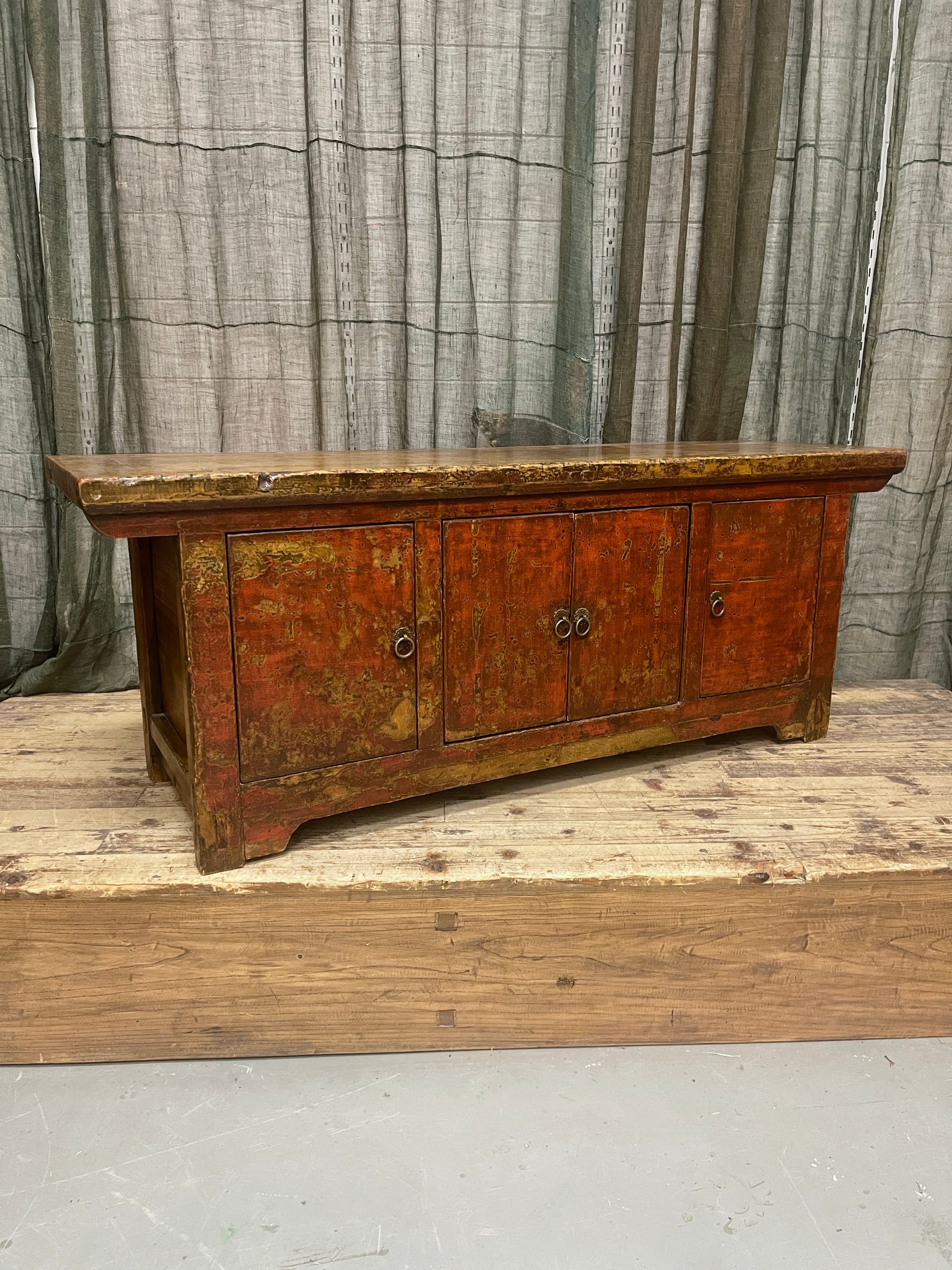 Antique Chinese Lacquered Low Cabinet - Cypress | C.1900