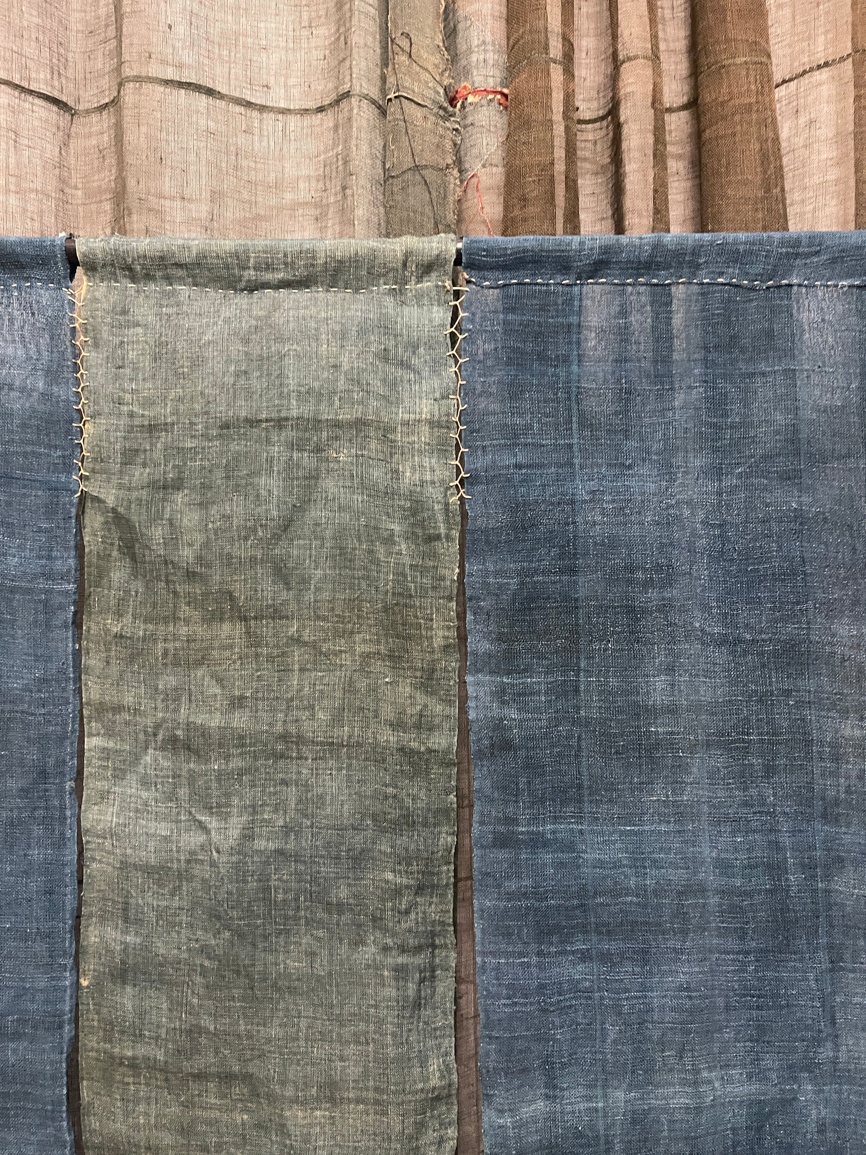 Vintage Japanese Hemp Noren, Panelled Curtain