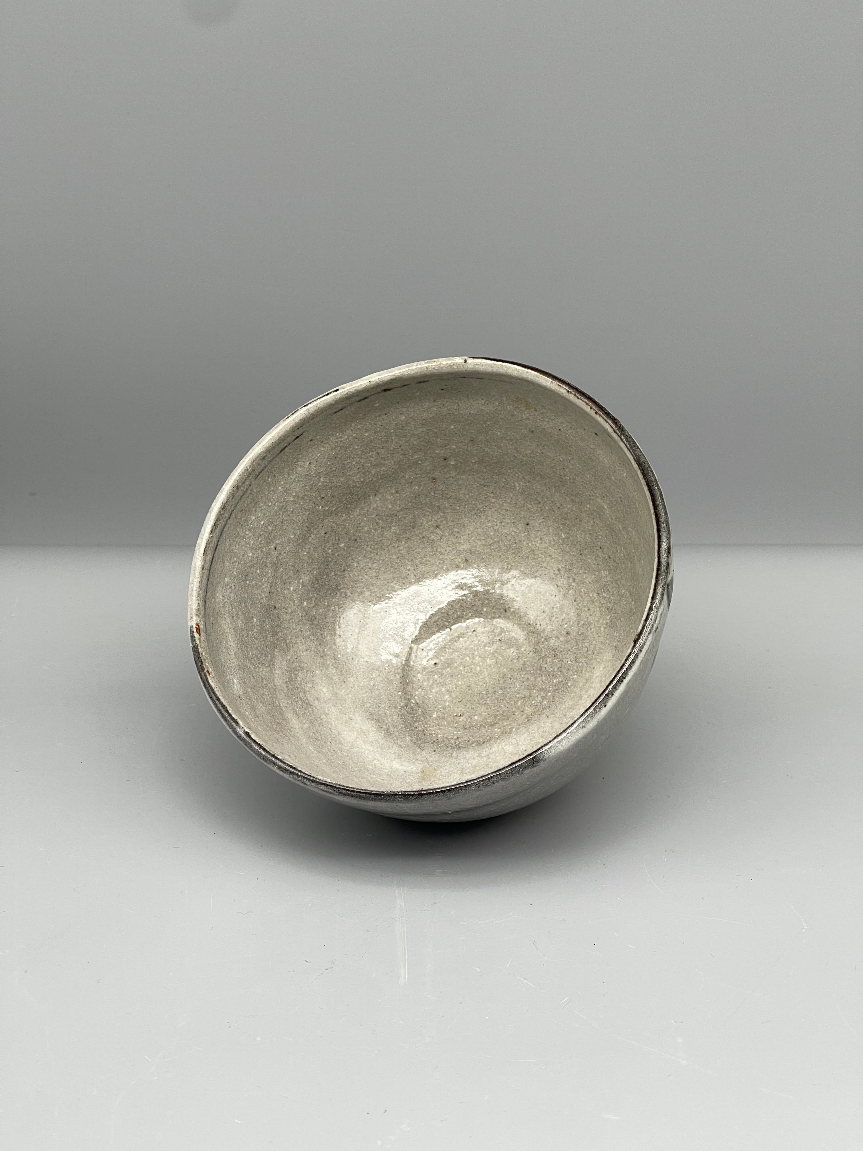 Vintage Japanese Chawan Tea Bowl - Stoneware, Grey Glaze Vine Motif