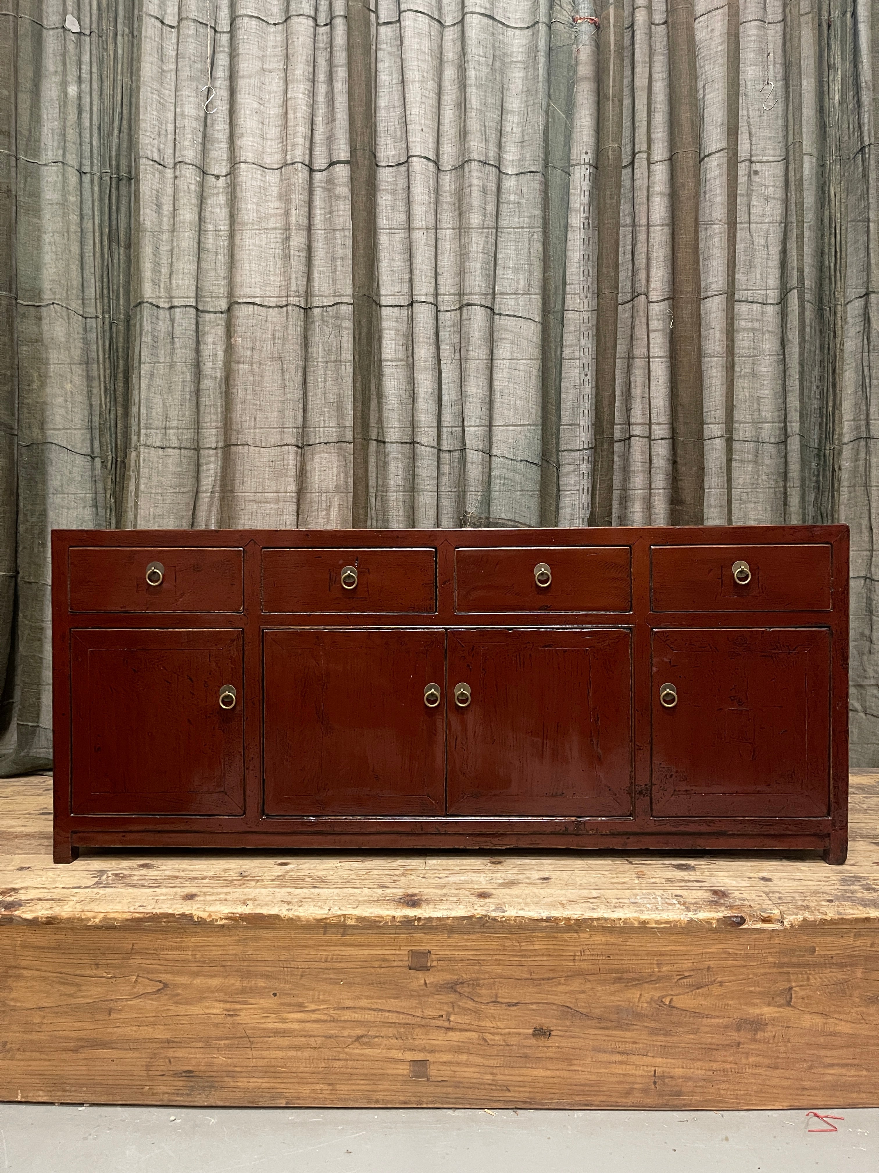 Chinese Red Lacquered Low Cabinet - Recycled Timber