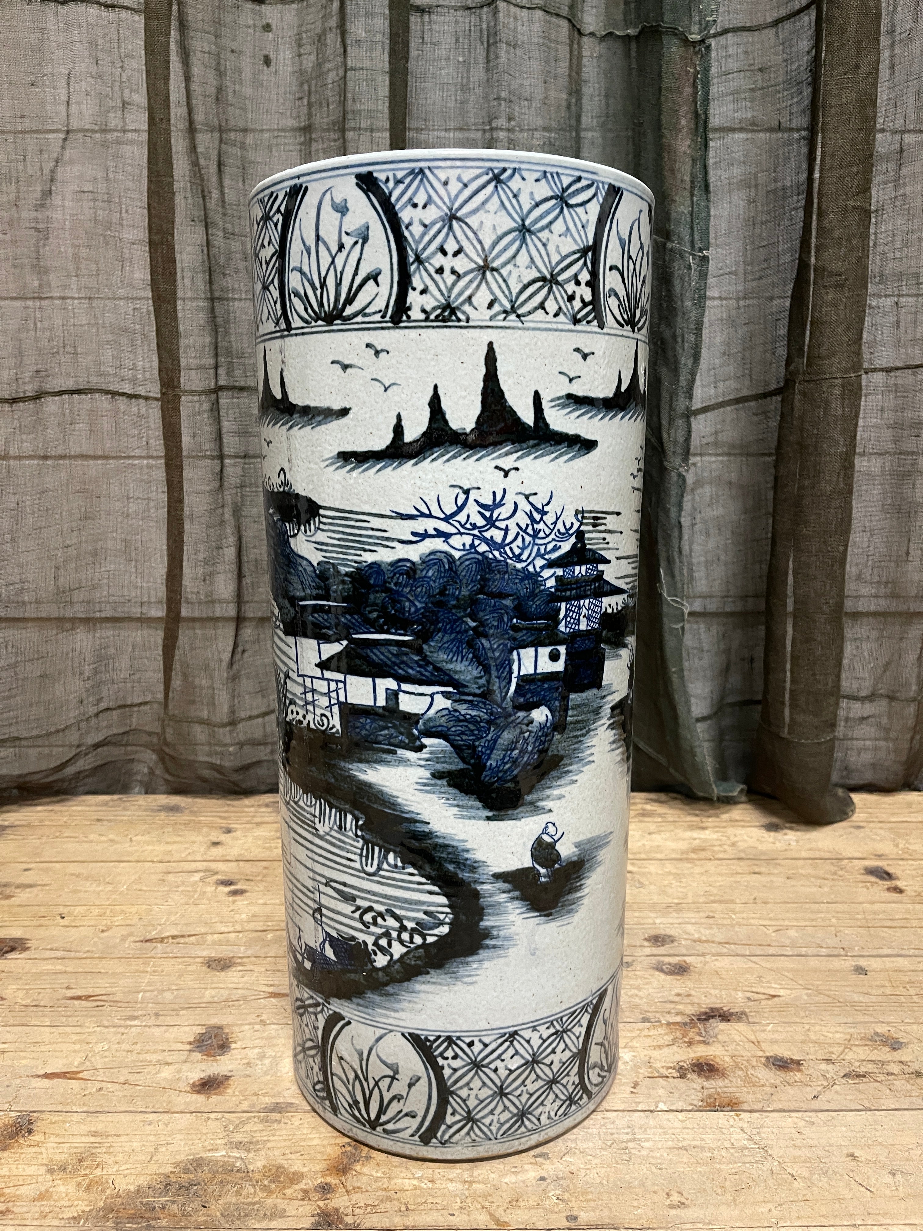 Contemporary Chinese Umbrella Stand - Blue & White