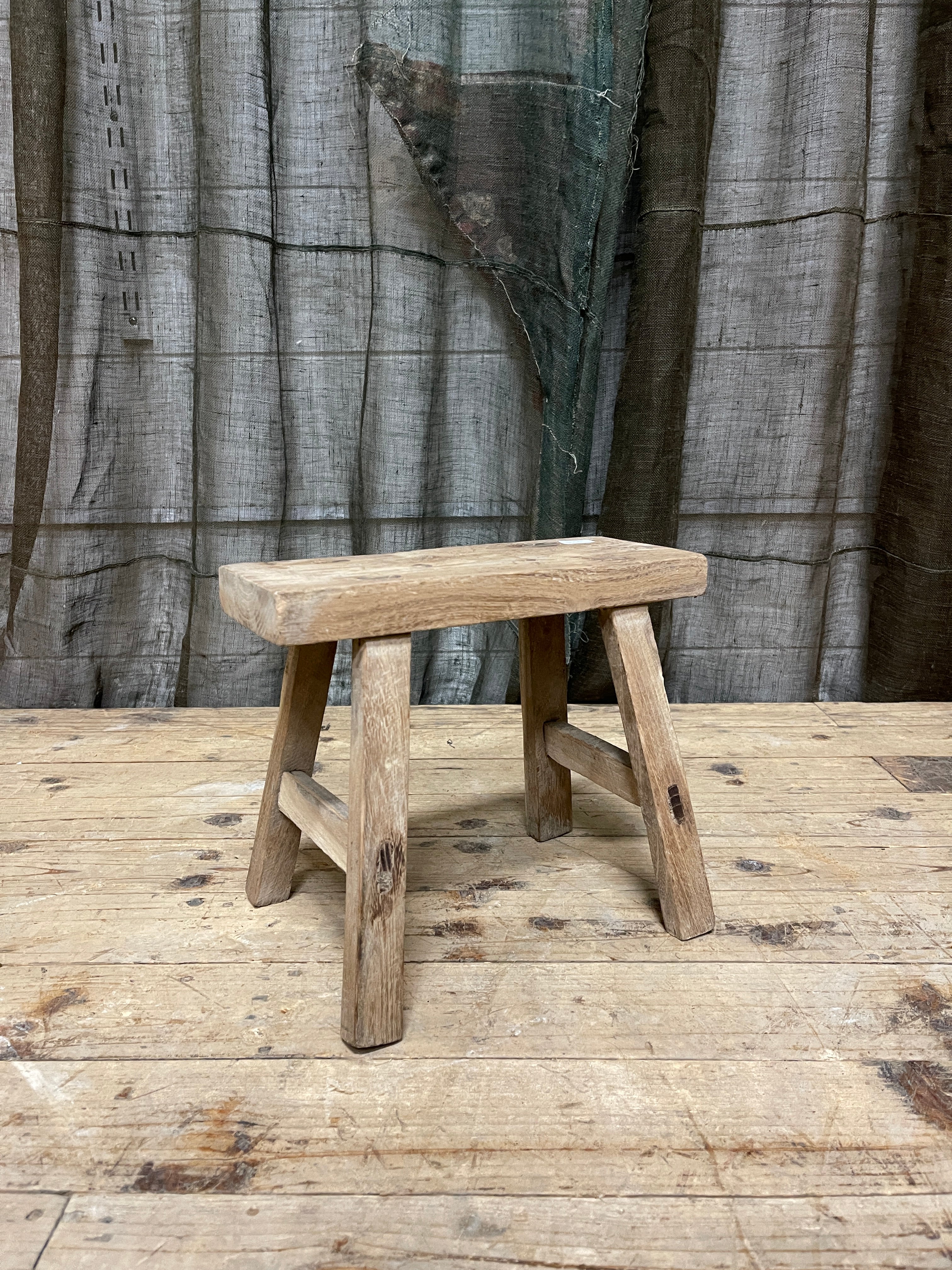 Small Rustic Chinese Stool, Elm