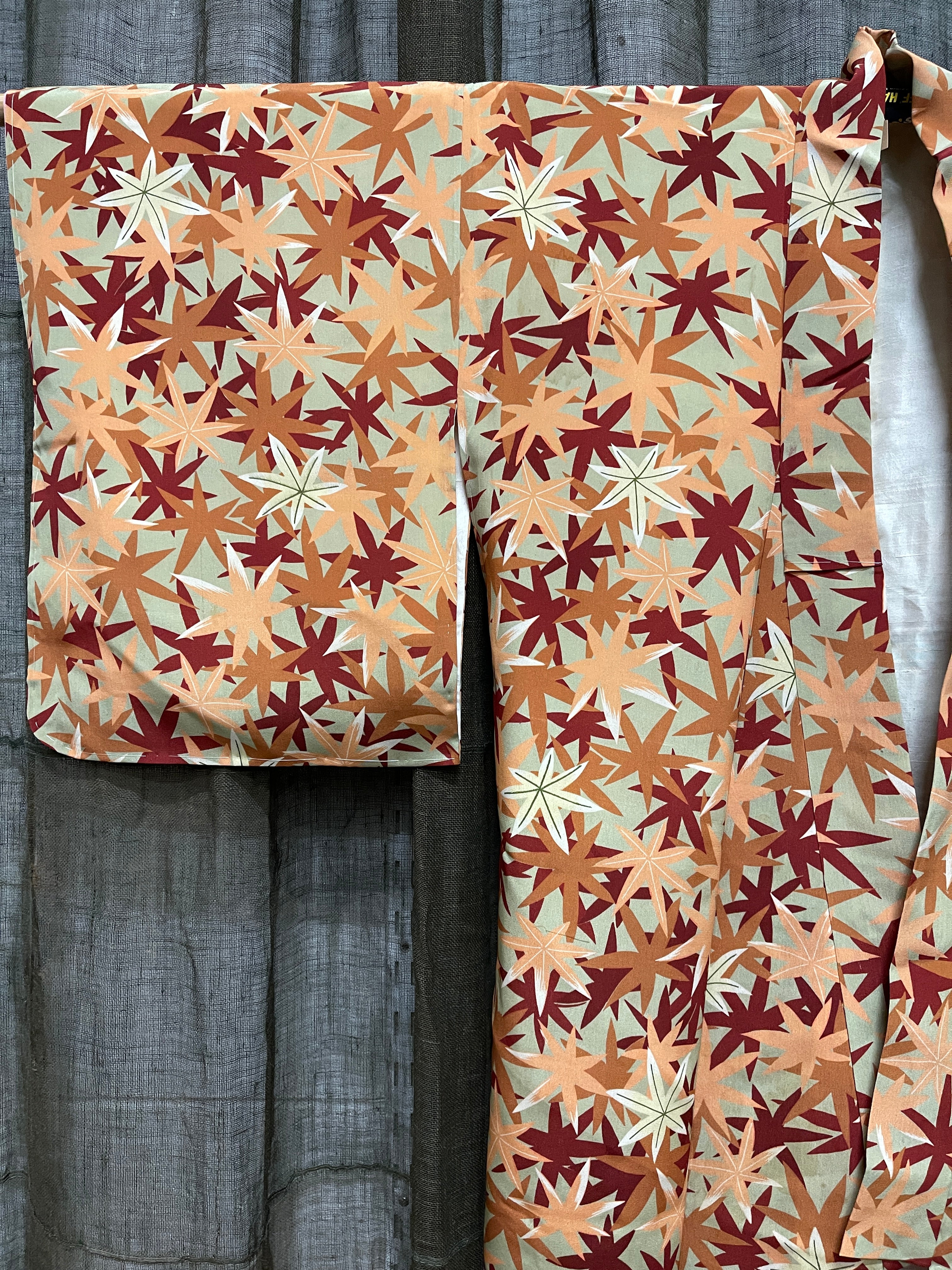 Vintage Japanese Silk Kimono | Maple Leaves Pattern