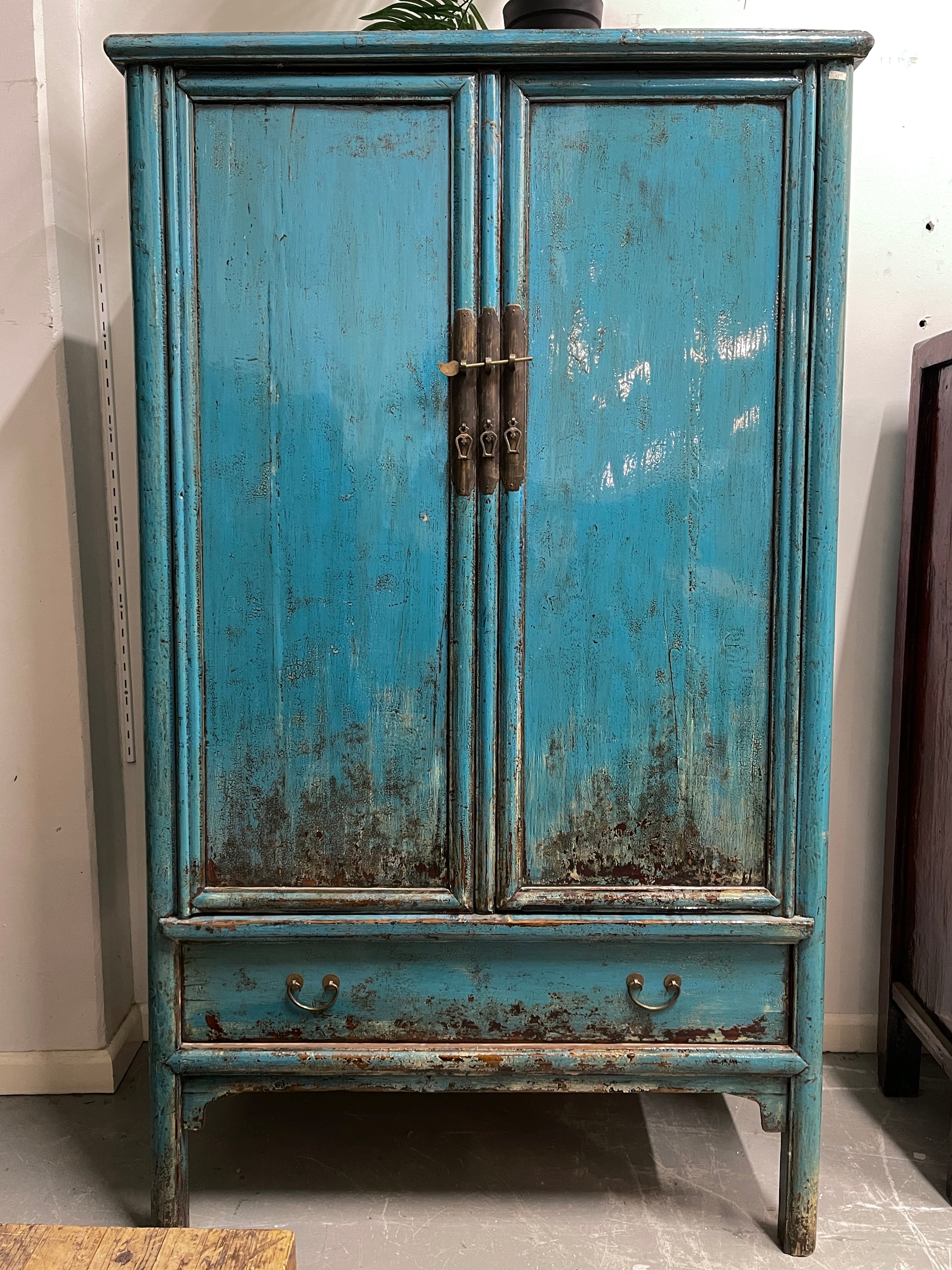 Antique Chinese Turquoise Lacquered Wardrobe | 1920's