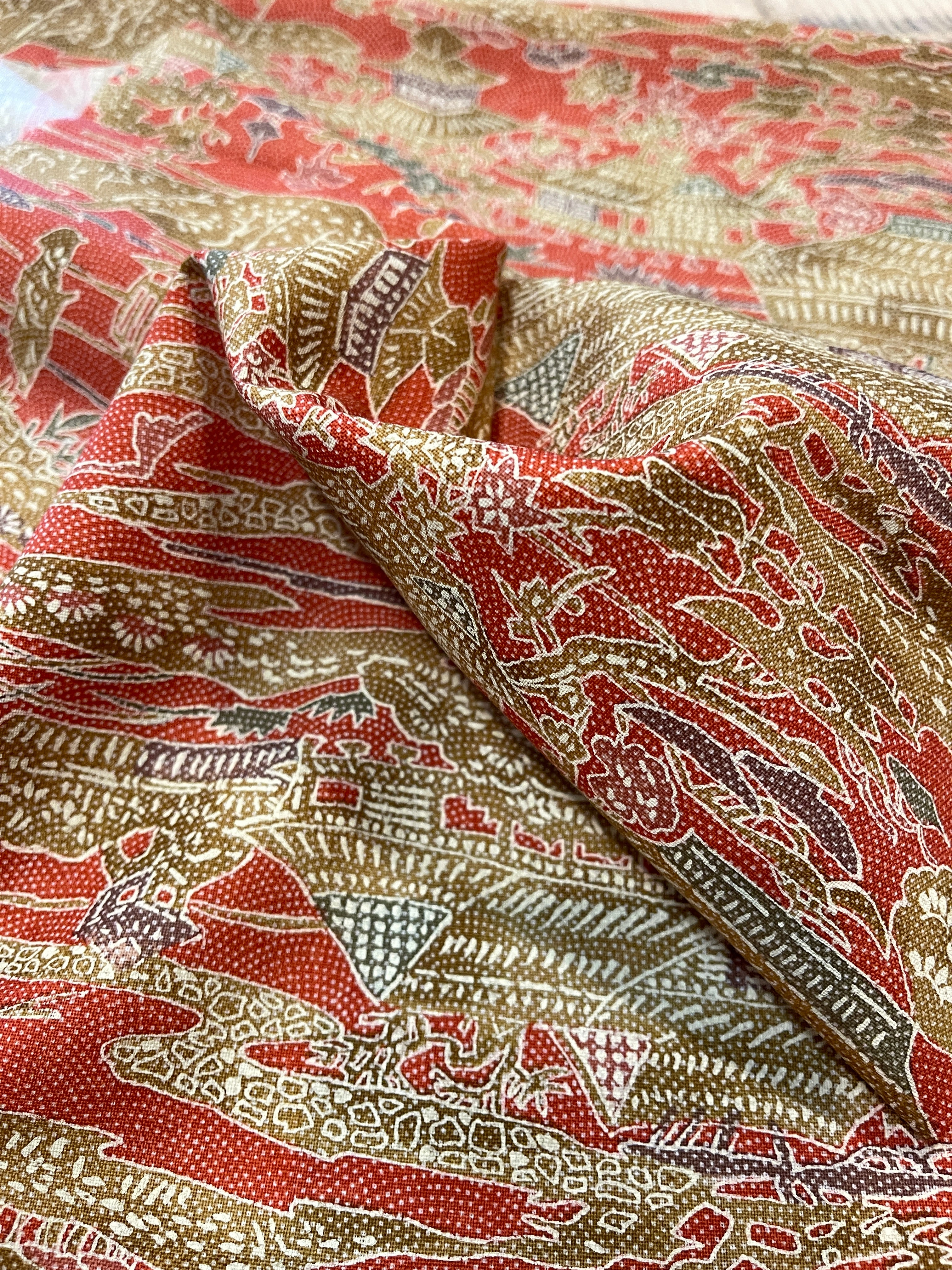 Japanese Silk Fabric Village Scenery