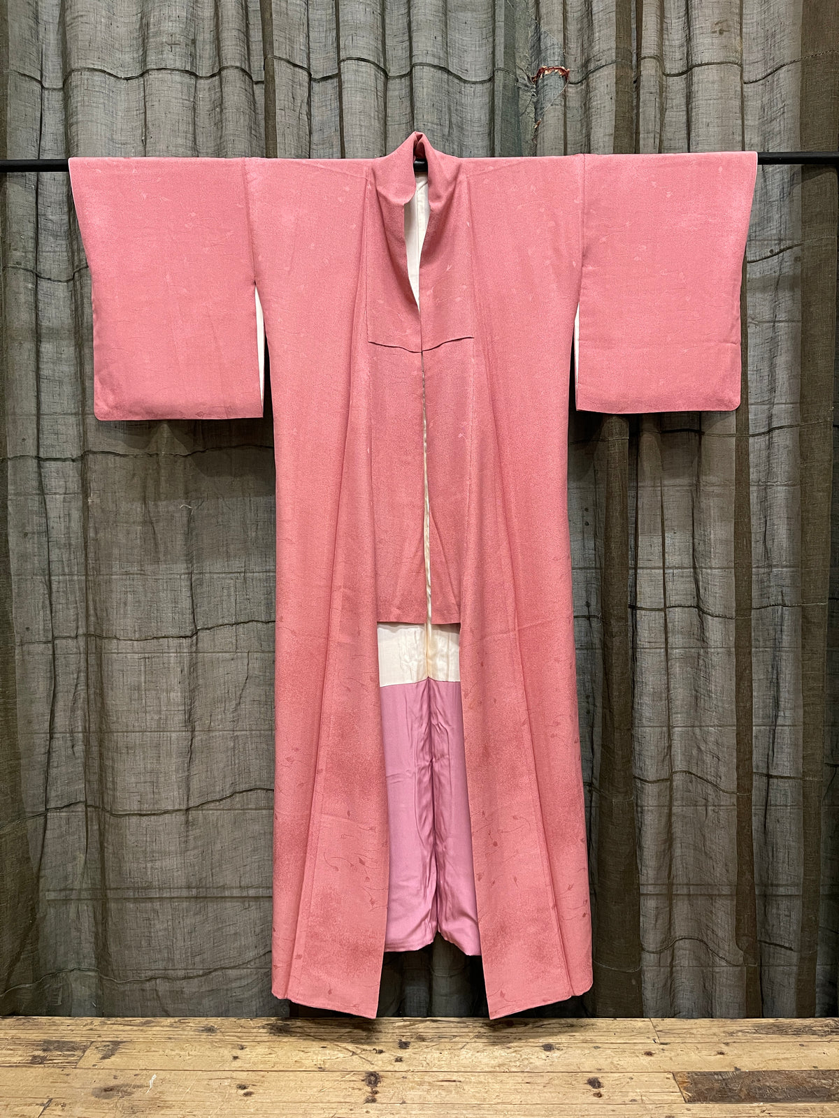 Vintage Japanese Silk Komon Kimono, Seigaiha Wave Pattern