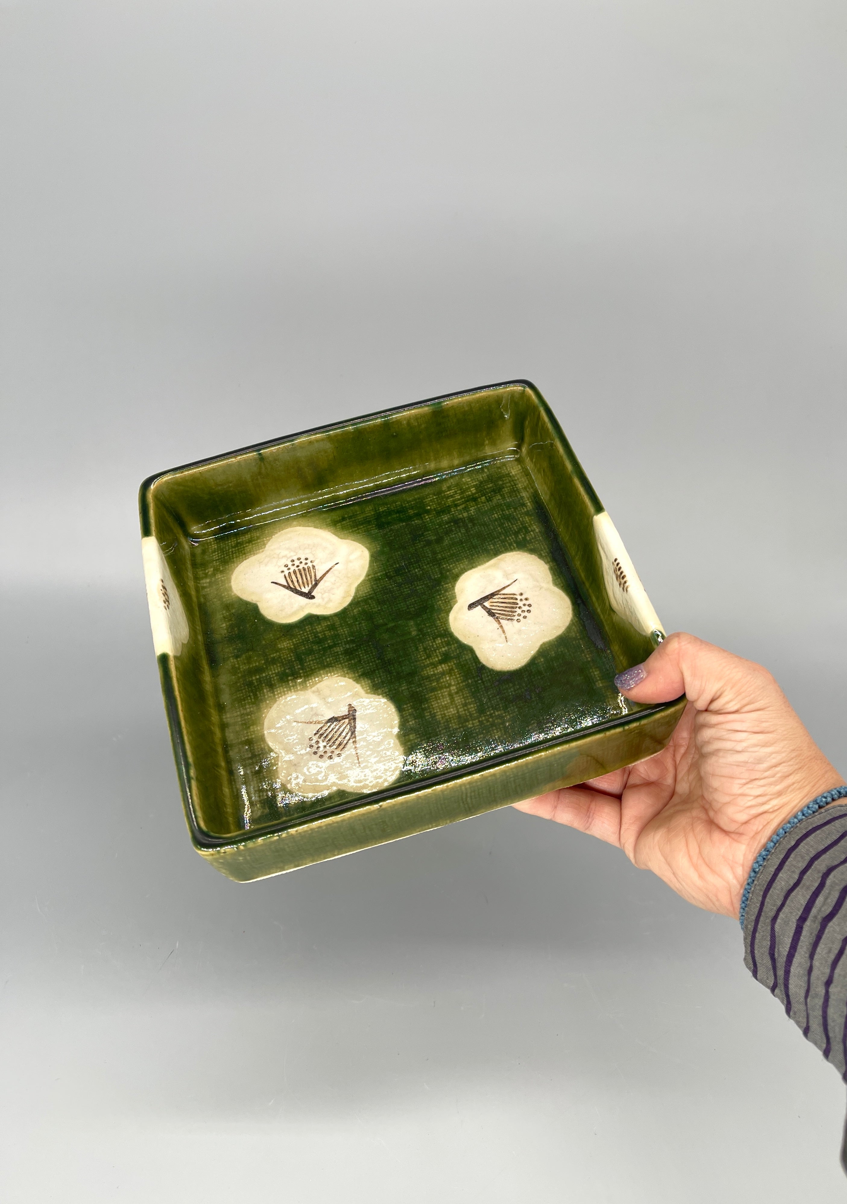 Vintage Japanese Square Plate, Oribe Glaze