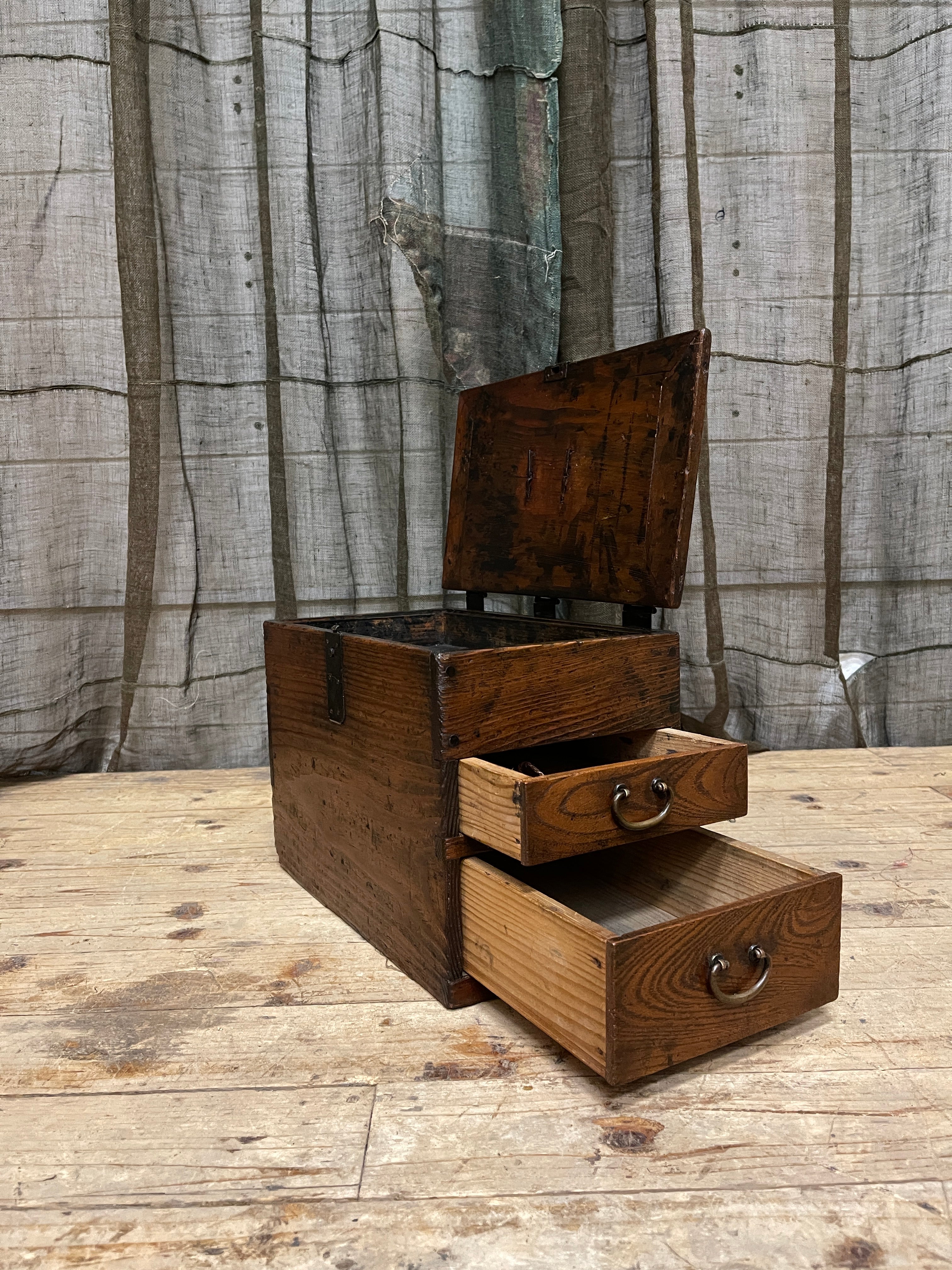 Suzuri Bako, Japanese Calligraphy Box - Elm & Cypress | Taisho, 1925