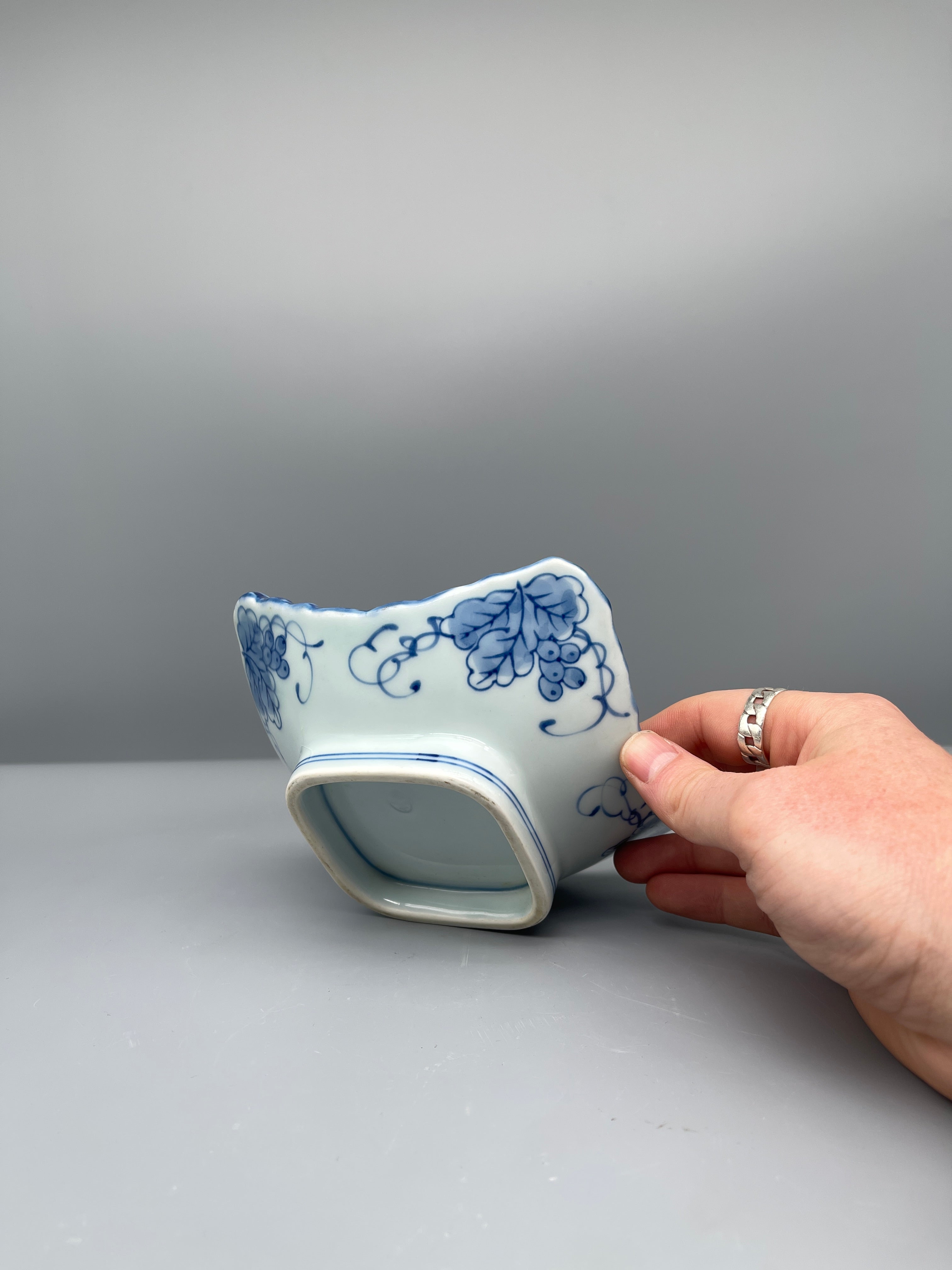 Small Japanese Side Dish Plate, Blue, White, and Gold.