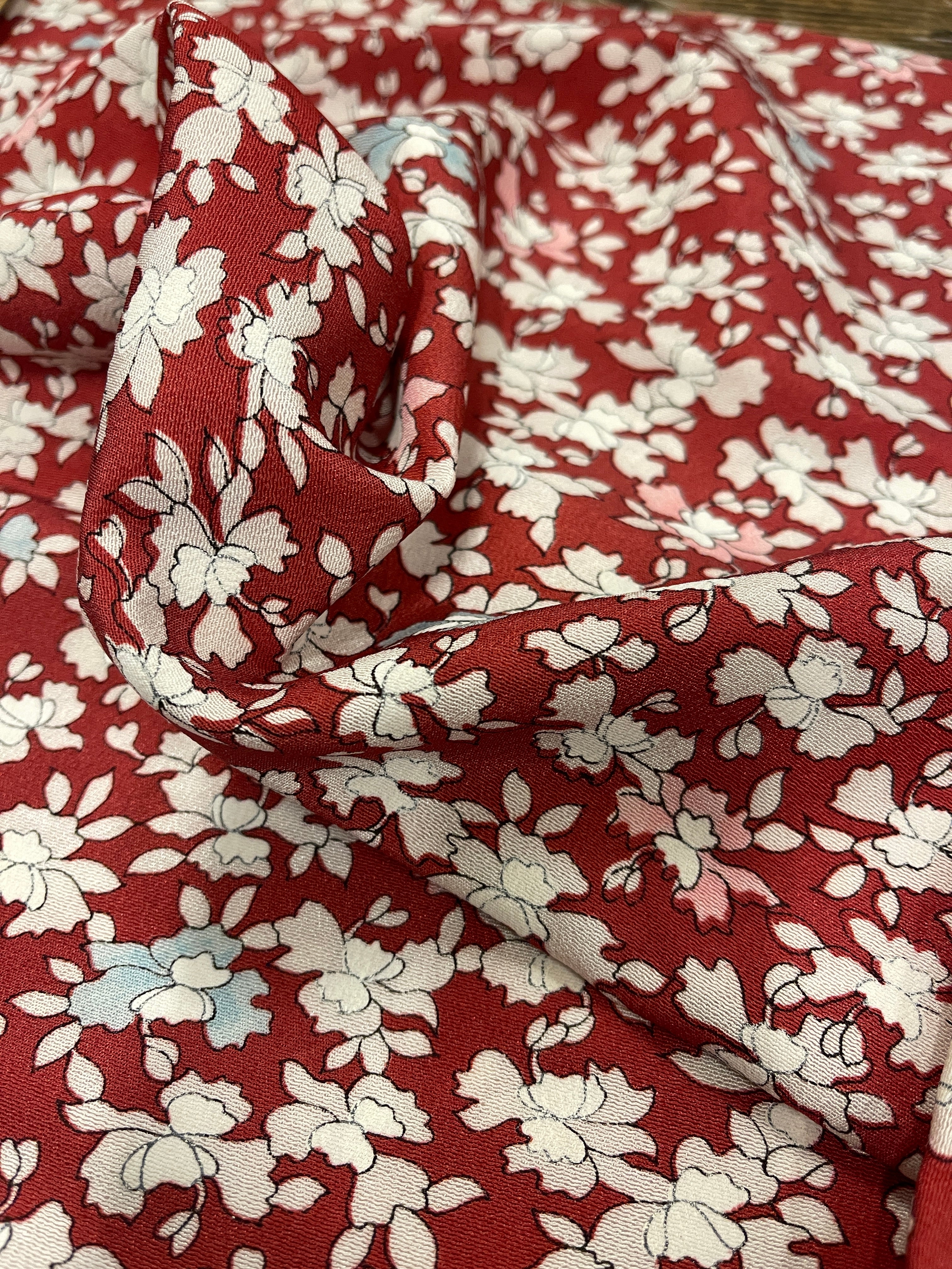 Japanese Silk Fabric, Maroon with Pastel Flowers