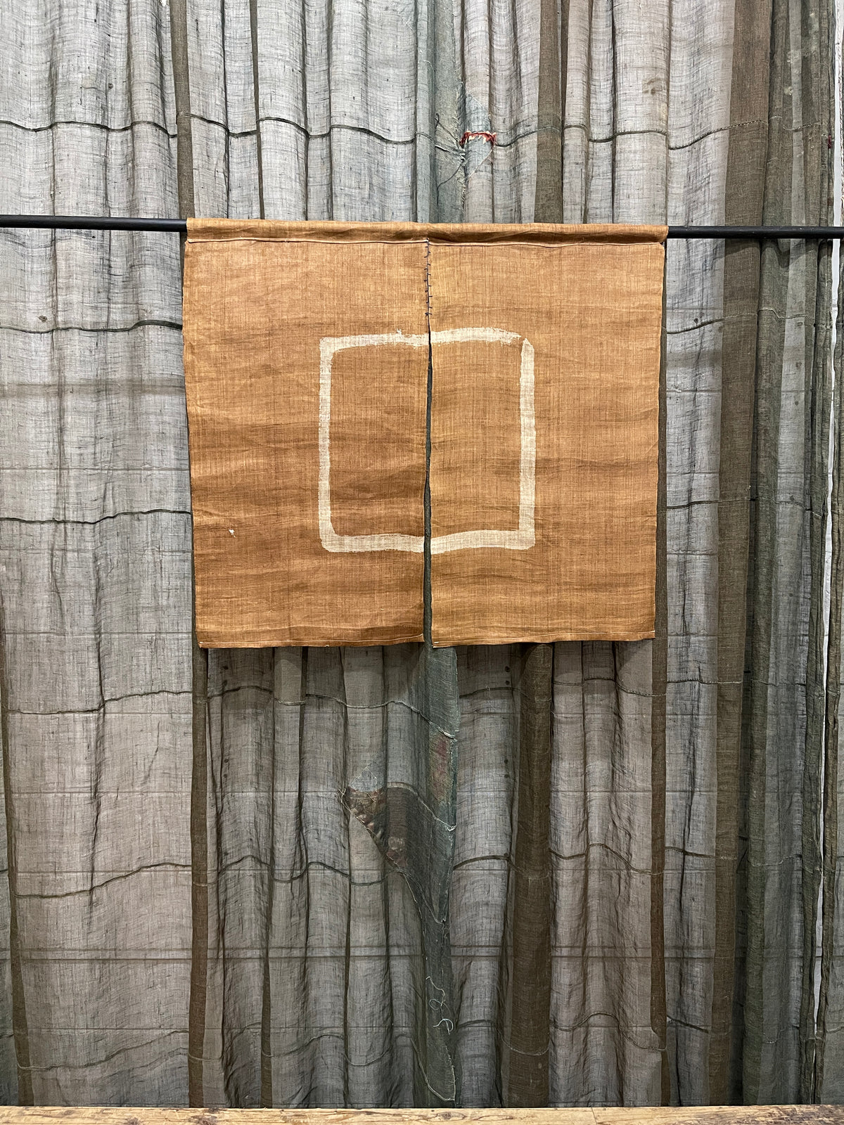 Vintage Japanese Hemp Noren, Panelled Curtain