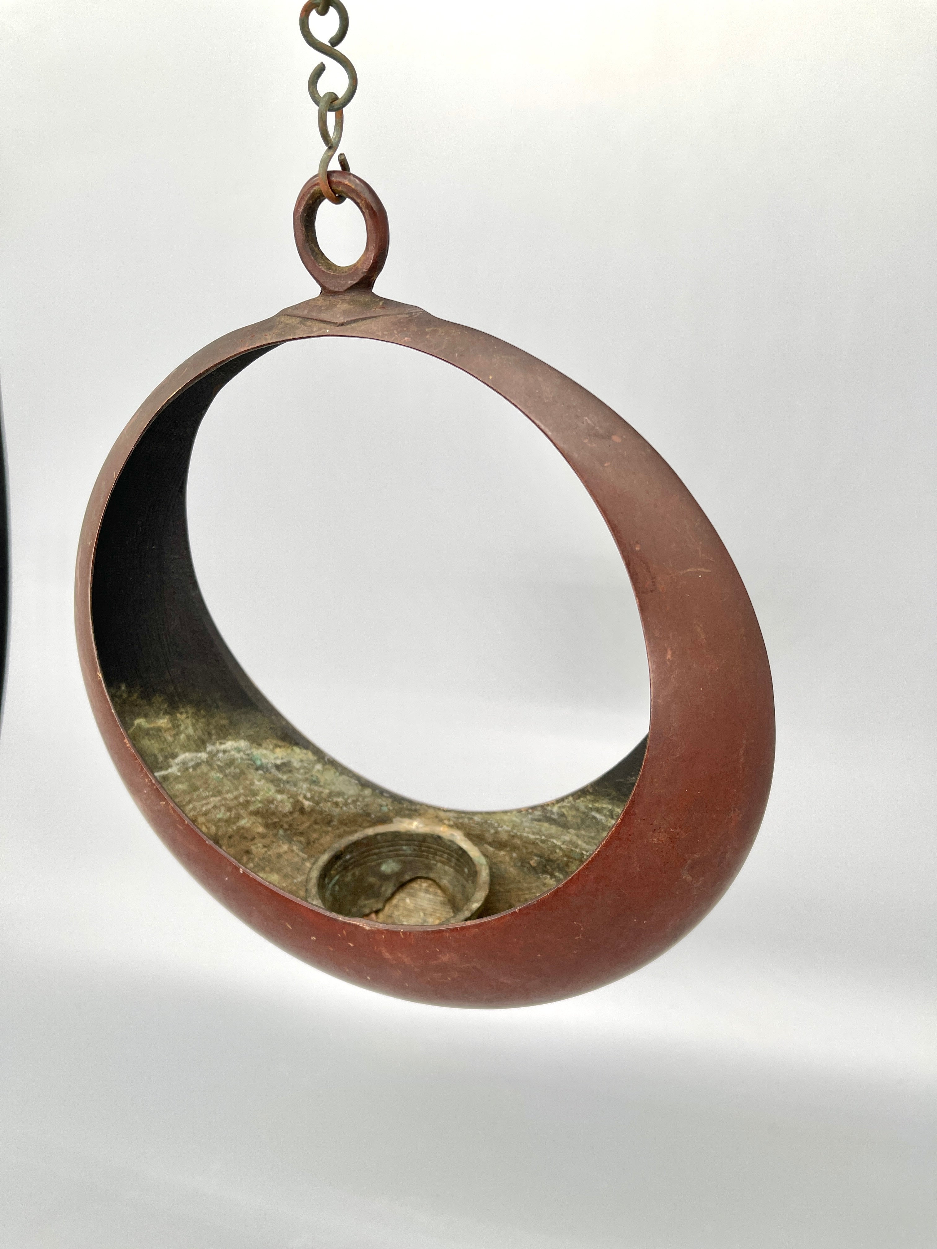 Vintage Japanese Bronze Crescent Moon Hanging Vase