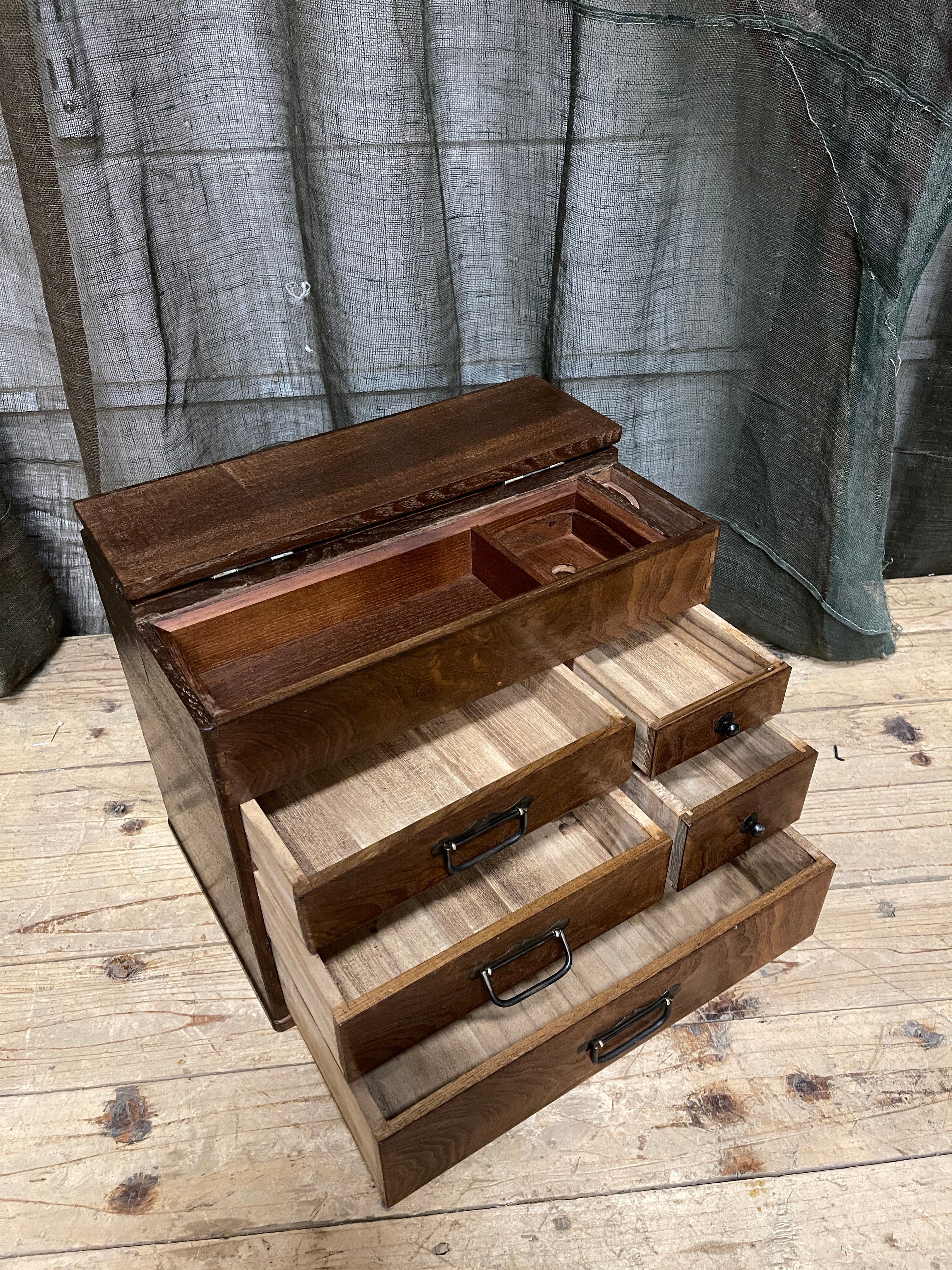 Vintage Japanese Sewing Box, Hari Bako - Elm | Midcentury