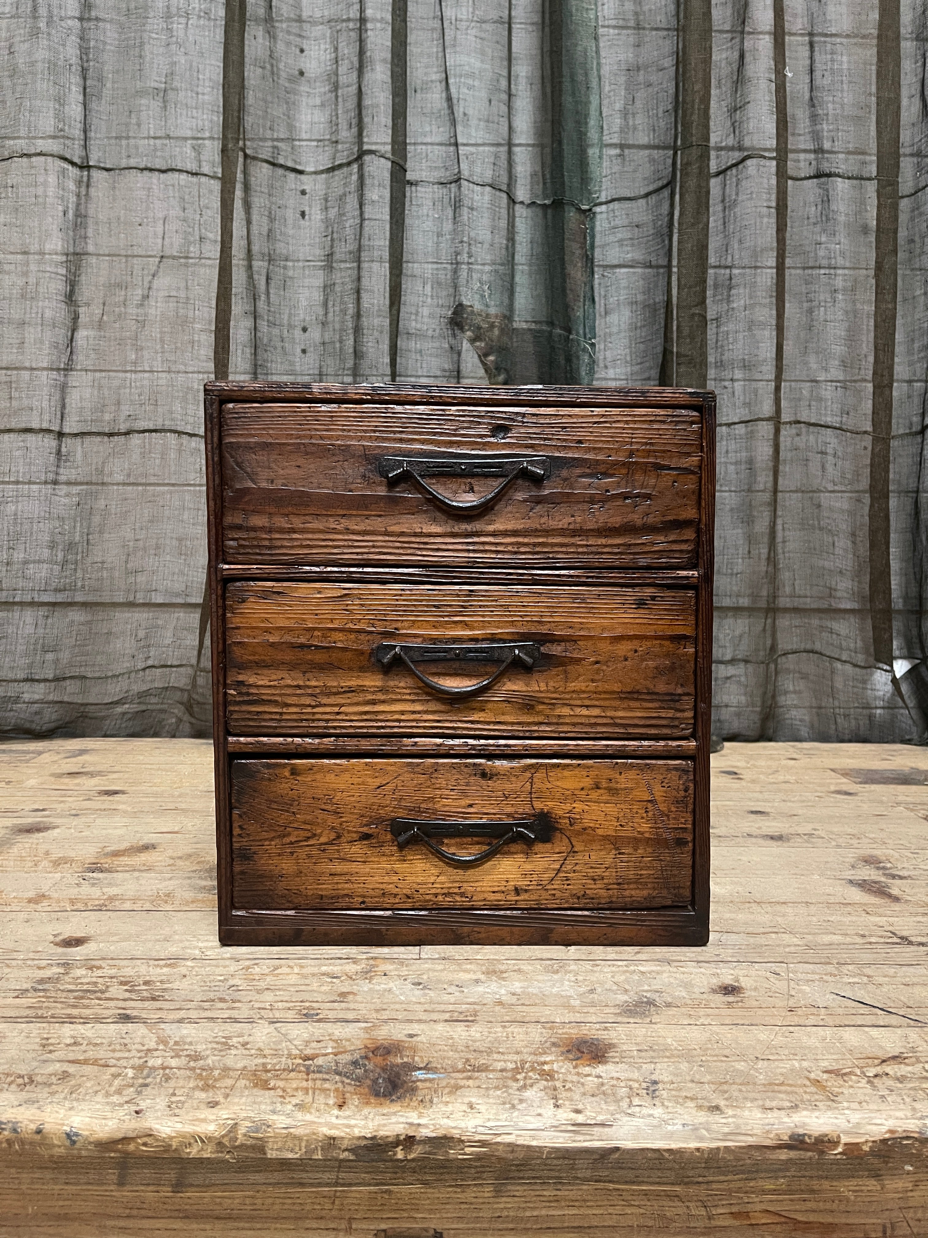 Antique Japanese 3 Drawer Document Box - Cypress| Meiji