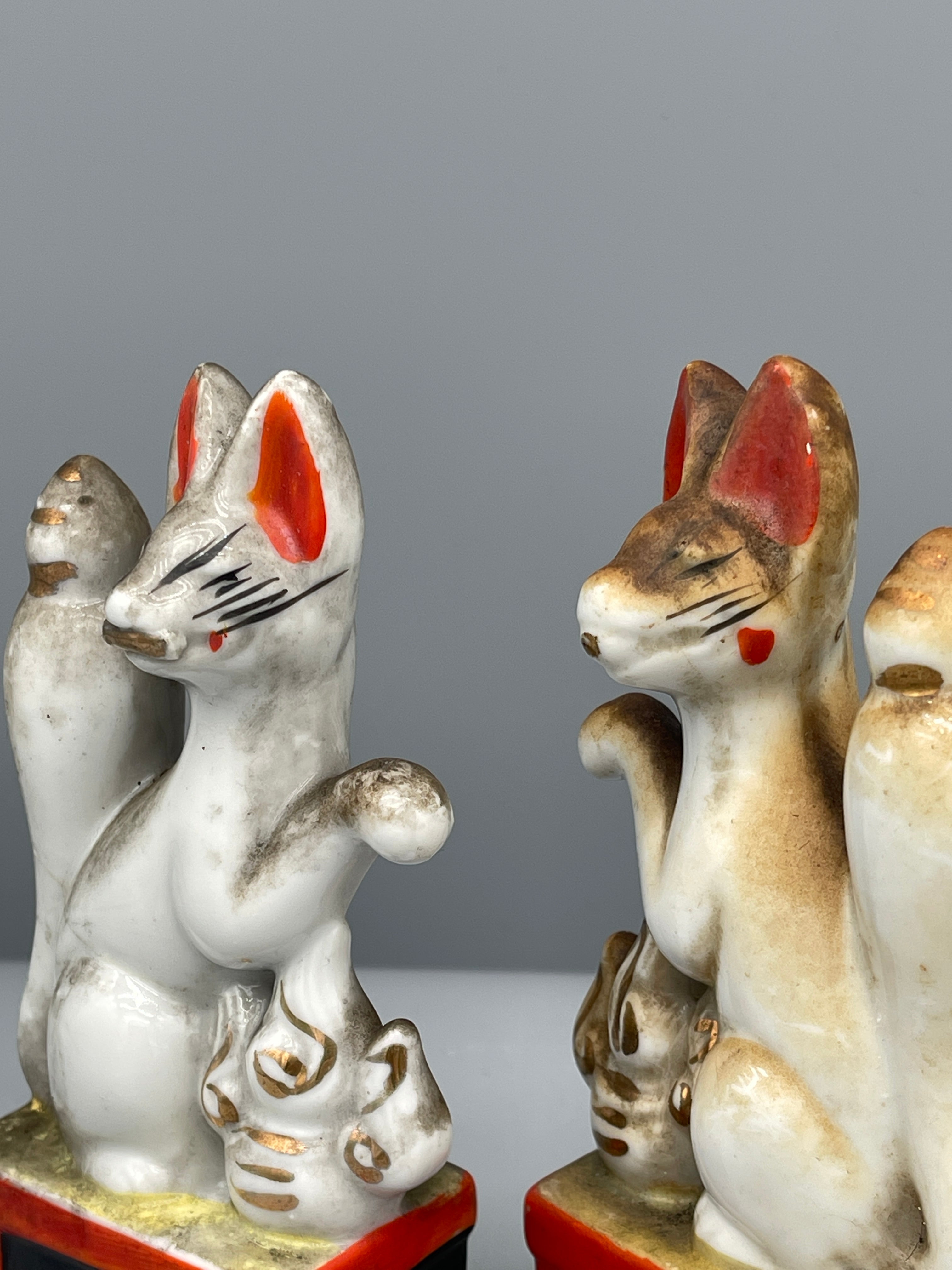 Pair of Vintage Japanese Porcelain Kitsune Statues