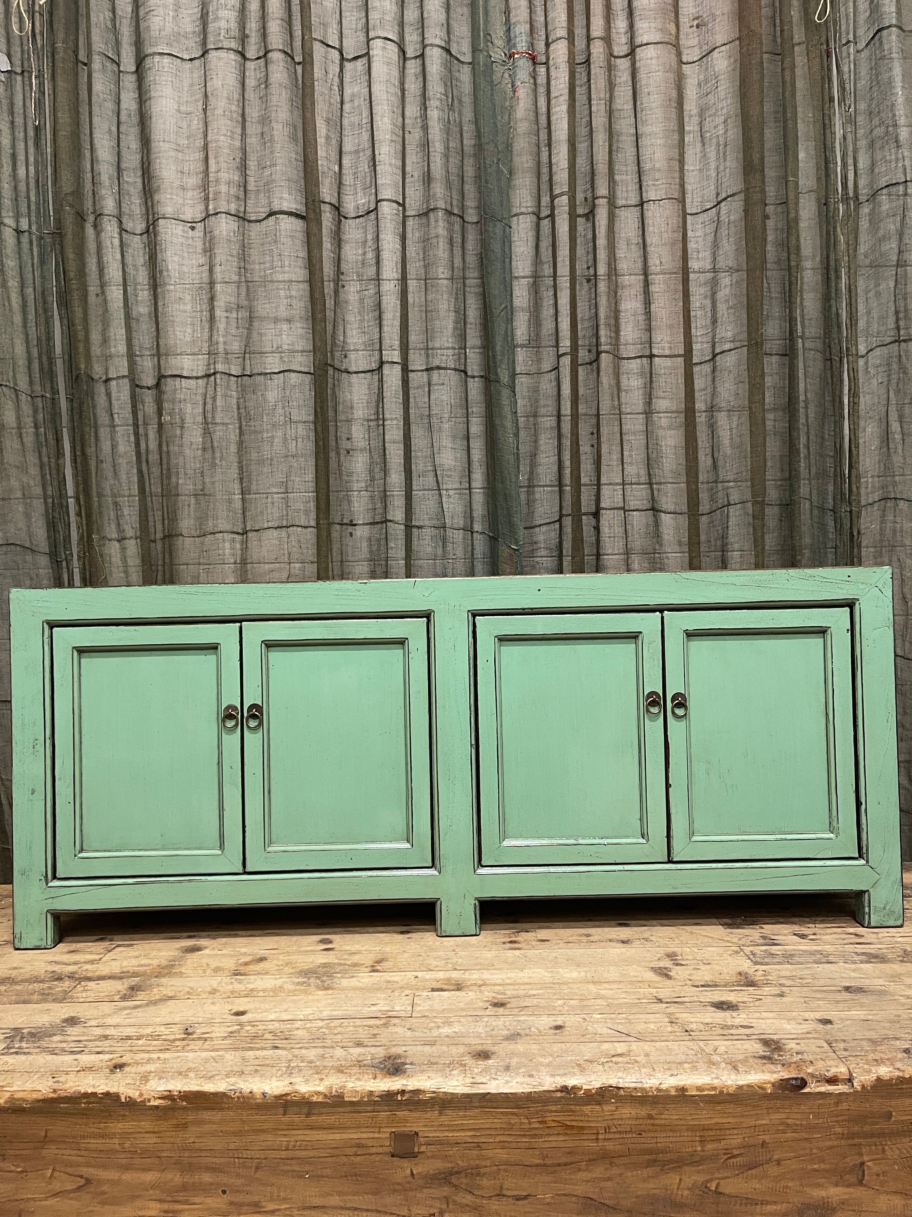 Chinese Sage Green Lacquered Low Sideboard, 4 Door