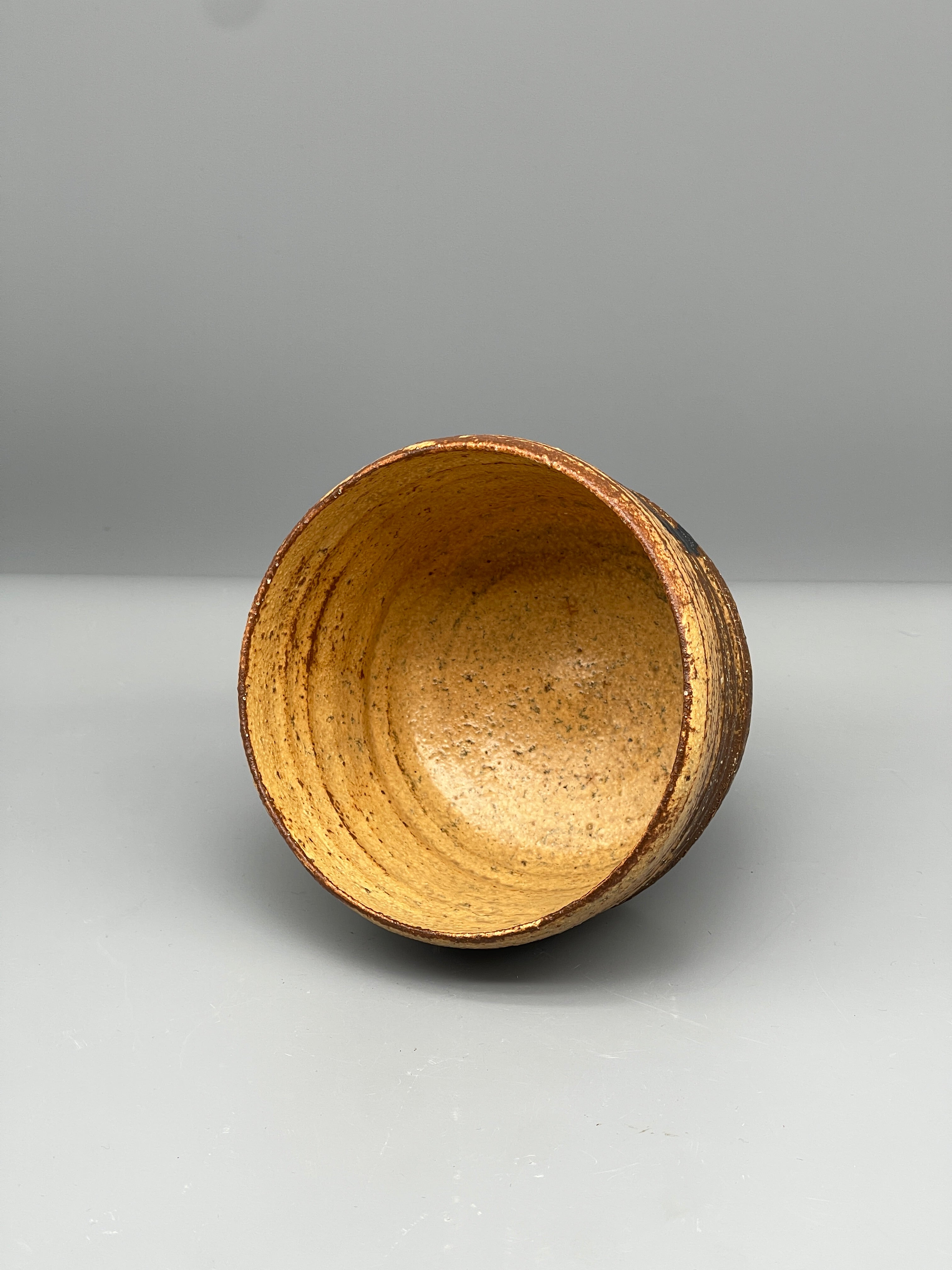 Vintage Japanese Chawan Tea Bowl - Stoneware, Ribbed Ash Glaze