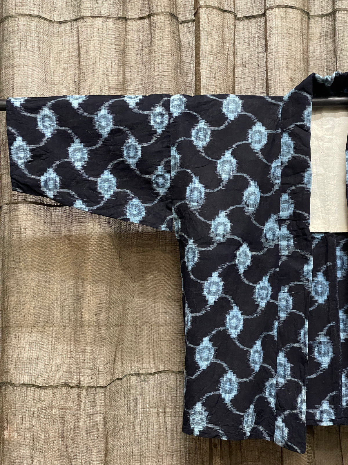 Vintage Japanese Cotton Kasuri Haori, Geometric Wave Pattern