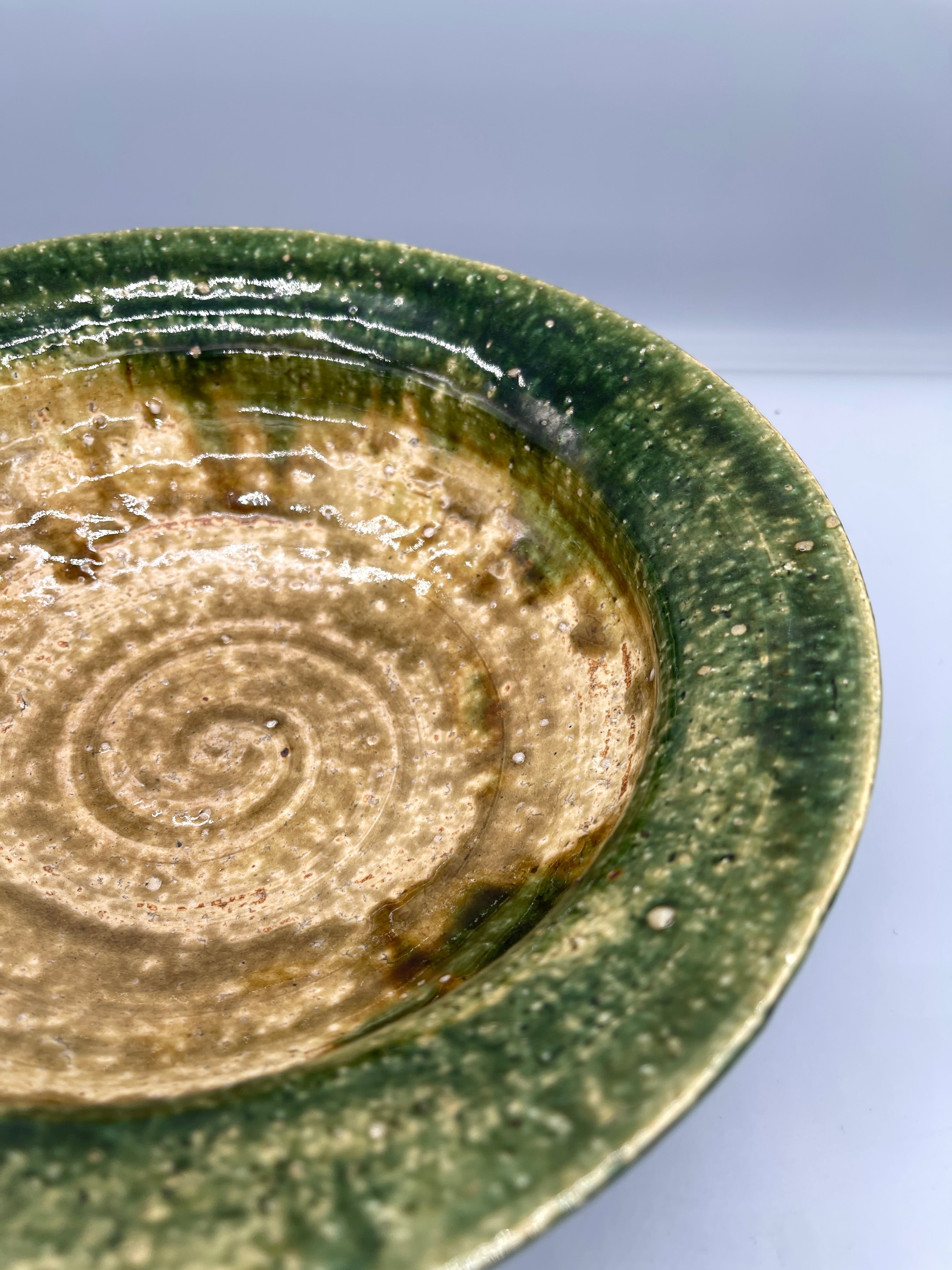 Vintage Japanese Serving Bowl, Oribe Green Glaze