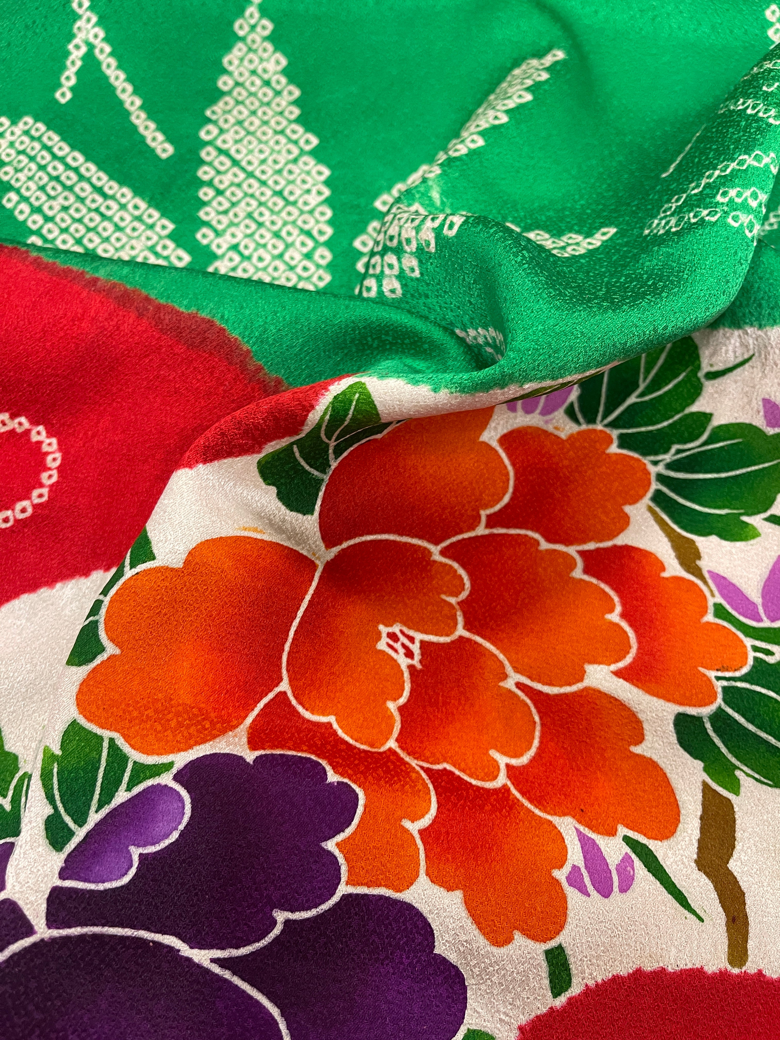 Japanese Red & Green Shibori Silk