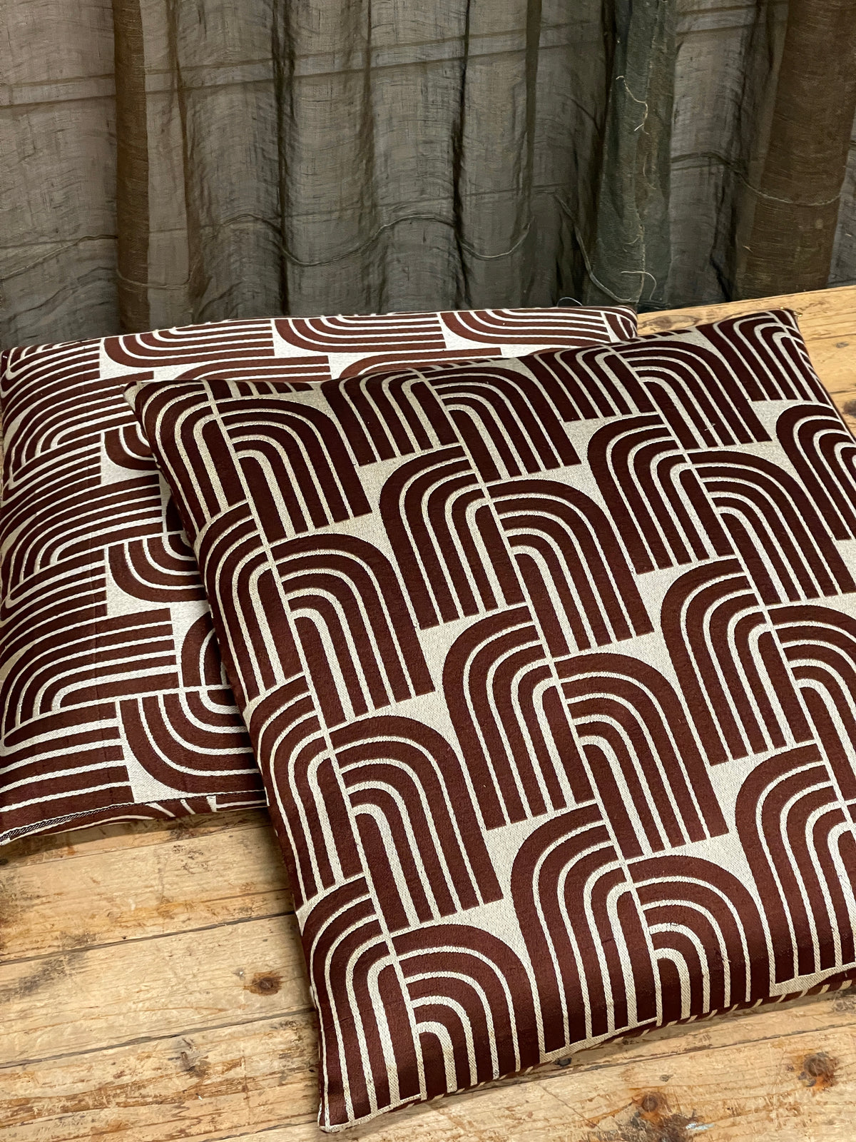 Vintage Mid Century Japanese Floor Cushions, Maroon & Cream