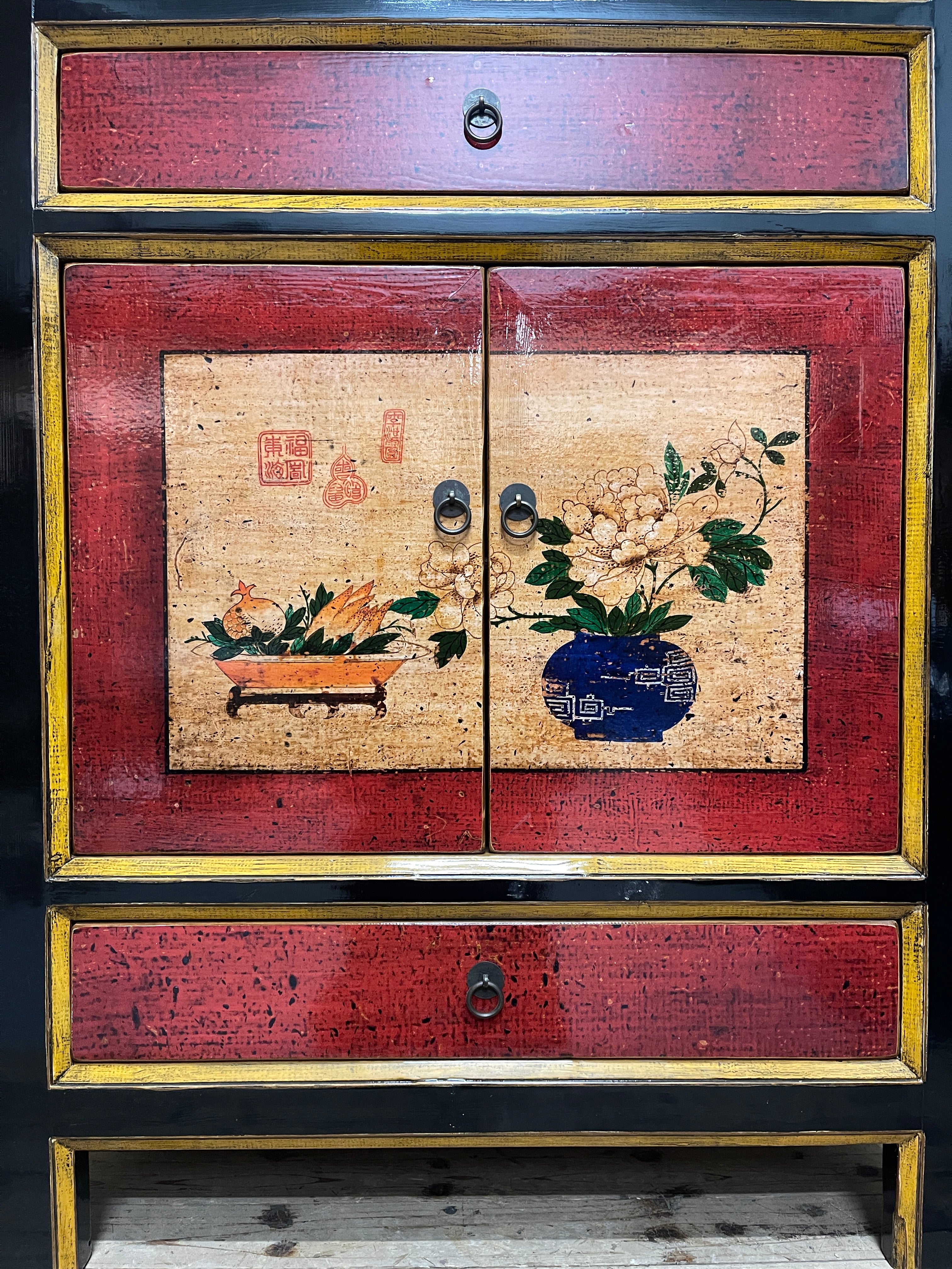 Provincial Style Chinese Black Lacquered Cabinet
