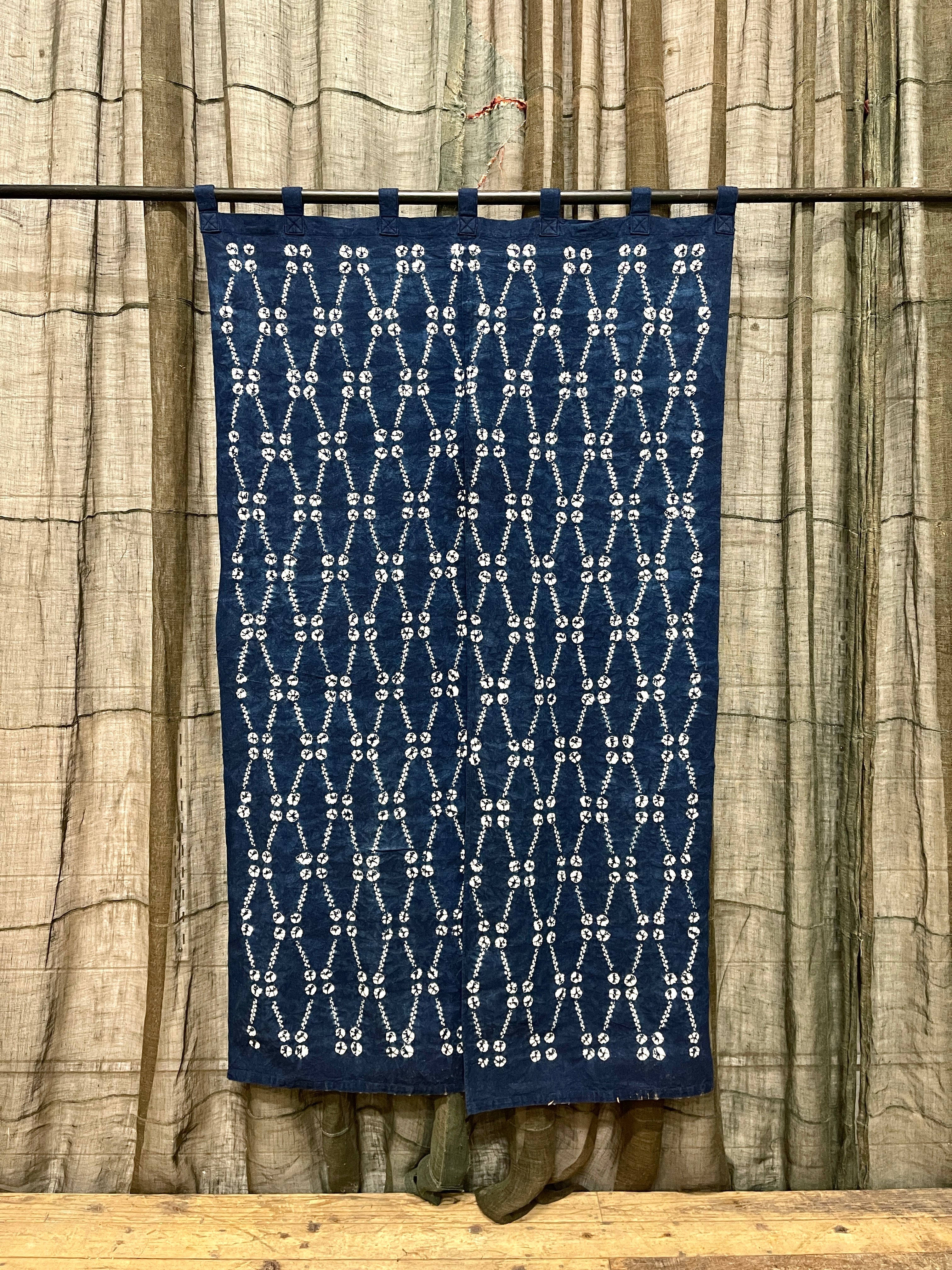 Japanese Shibori Cotton Noren, Panelled Curtain
