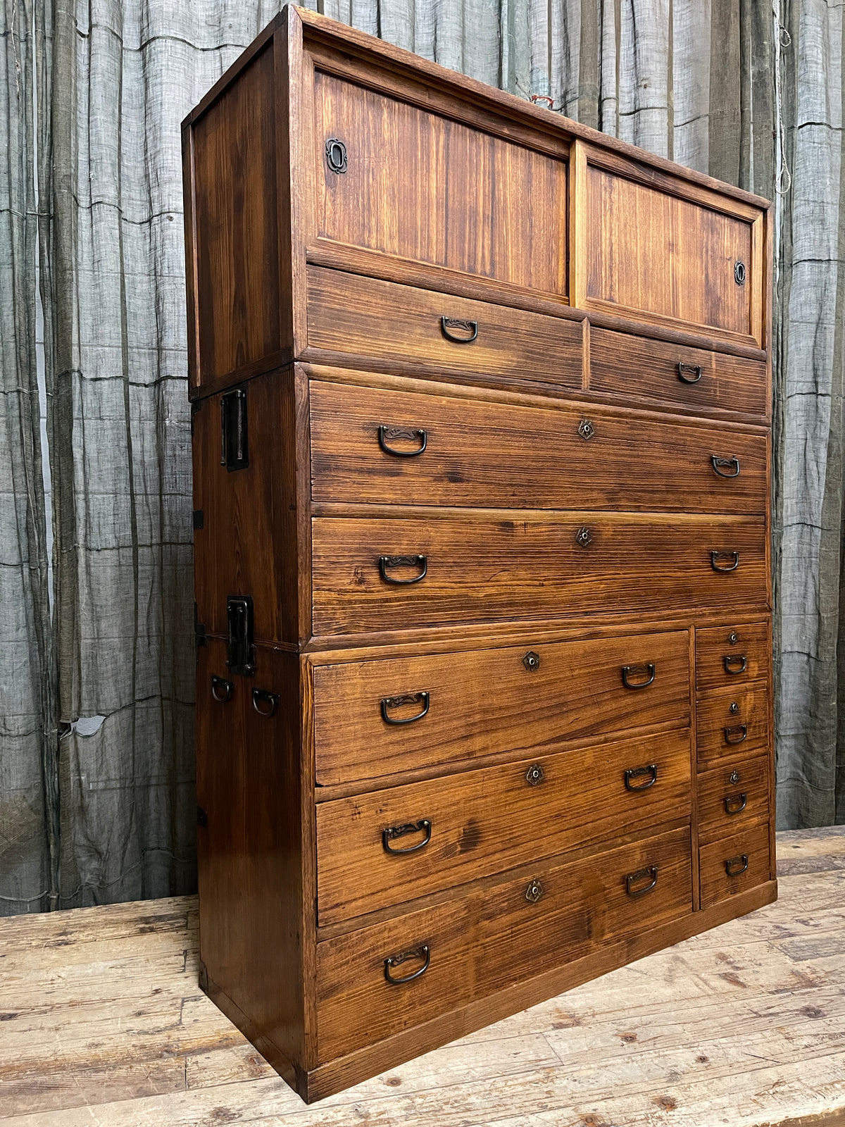 Japanese Three-Piece Kimono Chest of Drawers - Paulownia | Showa