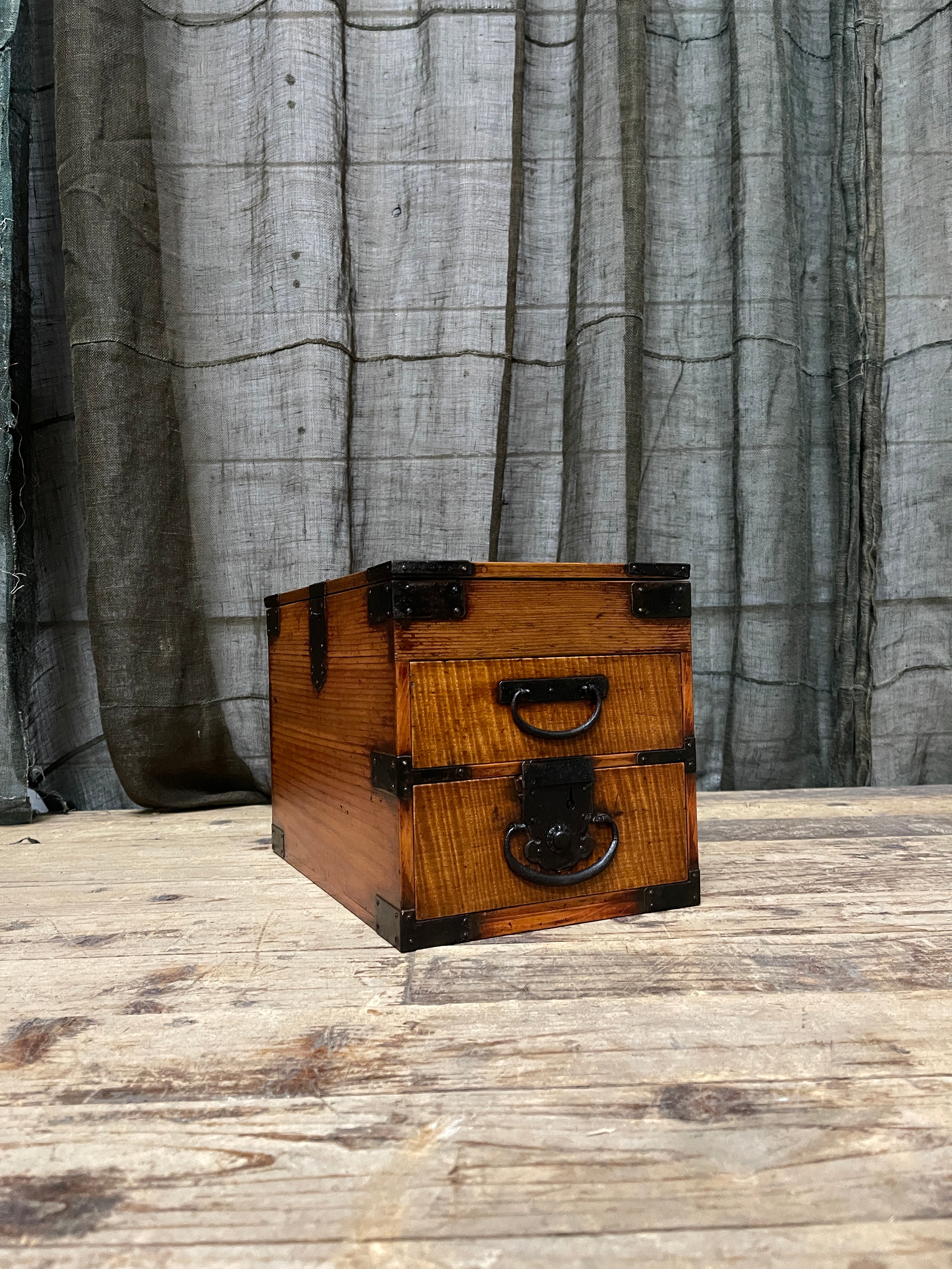 Antique Japanese Suzuri Bako, Calligraphy Box - Elm & Cedar | Meiji, c.1900