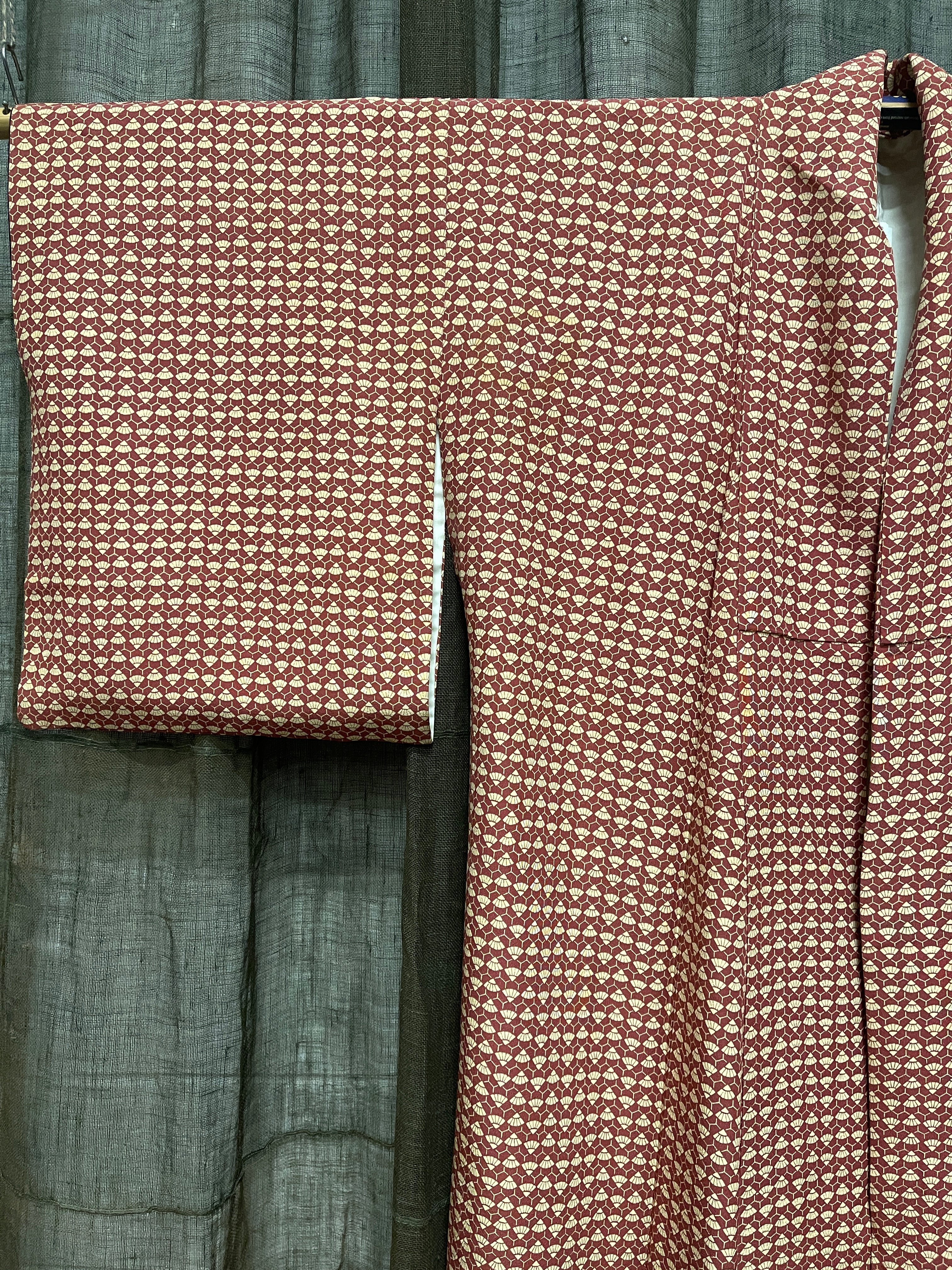 Vintage Japanese Silk Kimono | Red Fan Pattern