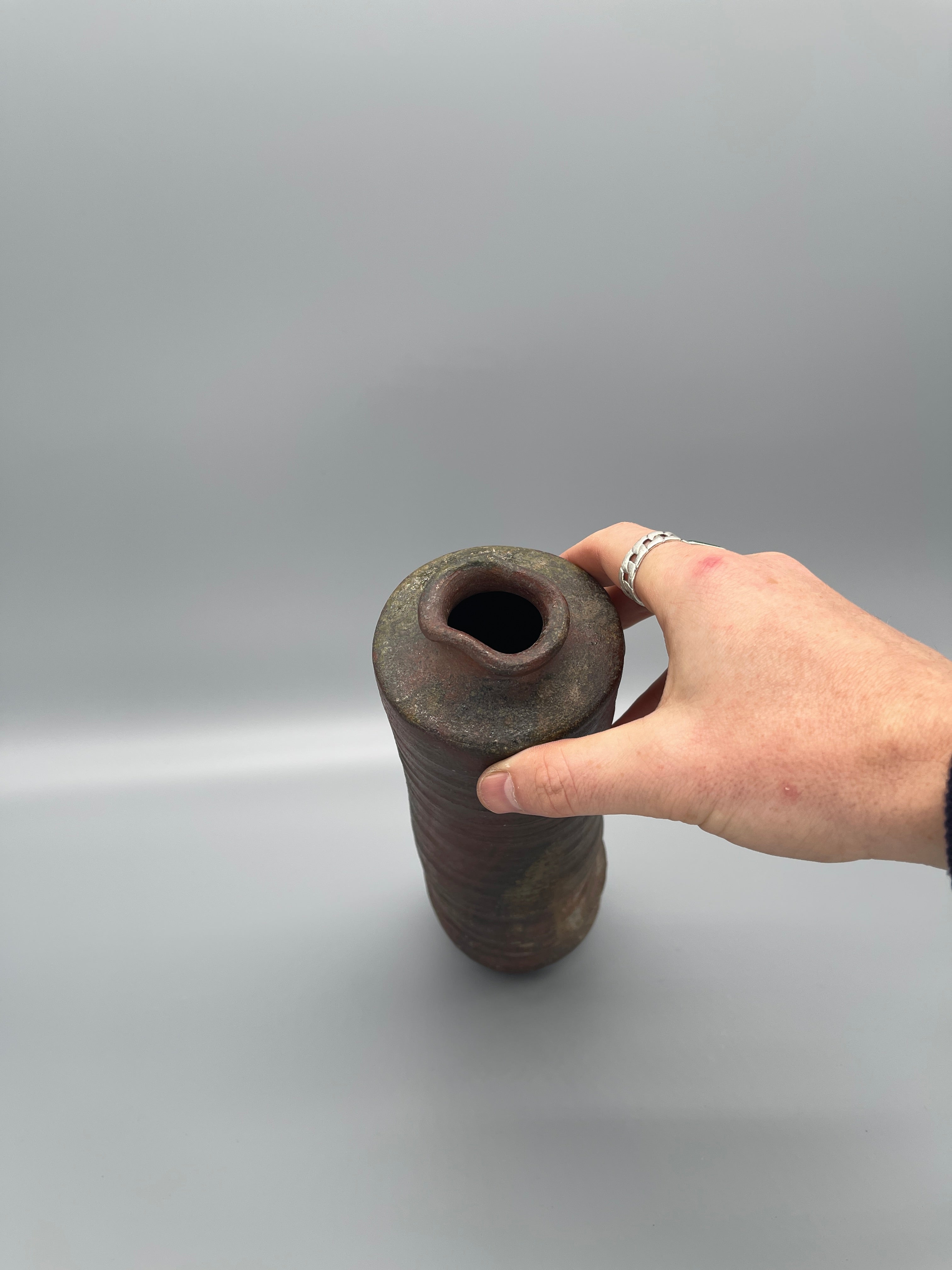 Vintage Japanese Ikebana Vase - Earthy Brown Bizen Glaze