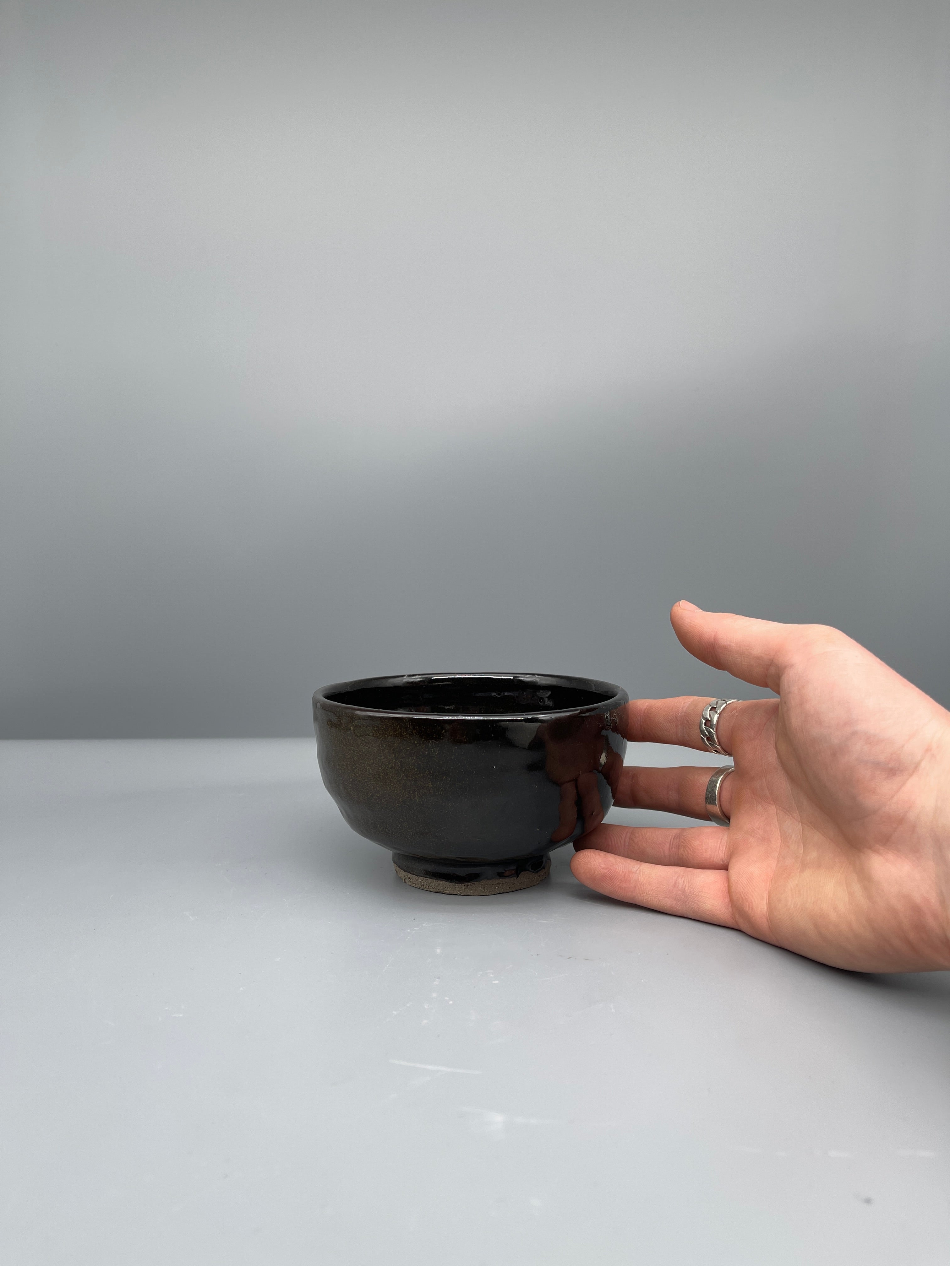 Vintage Japanese Chawan Tea Bowl - Stoneware, Glossy Tenmoku Glaze
