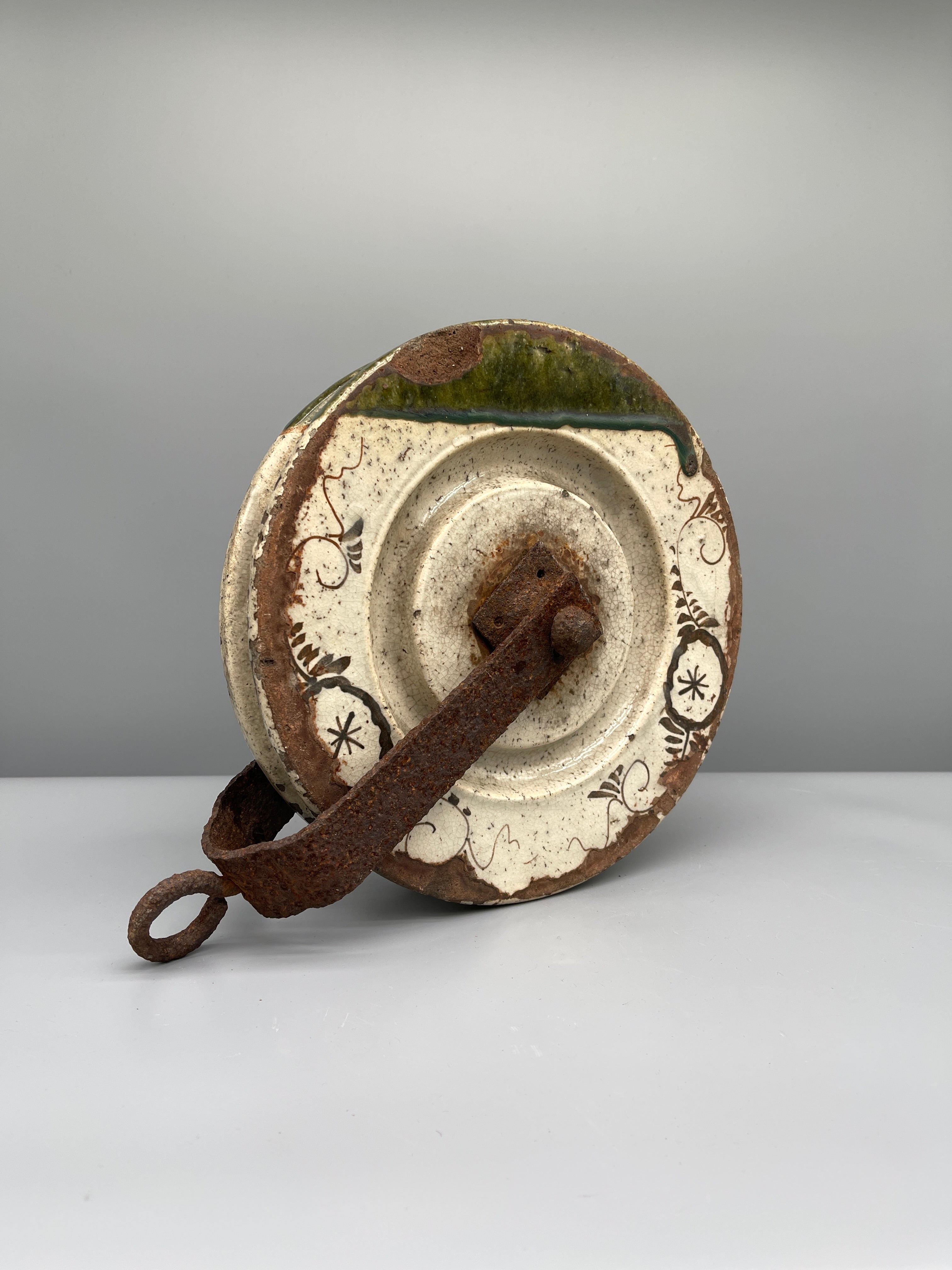 Antique Japanese Oribe Ceramic Well Pulley, Idoguruma