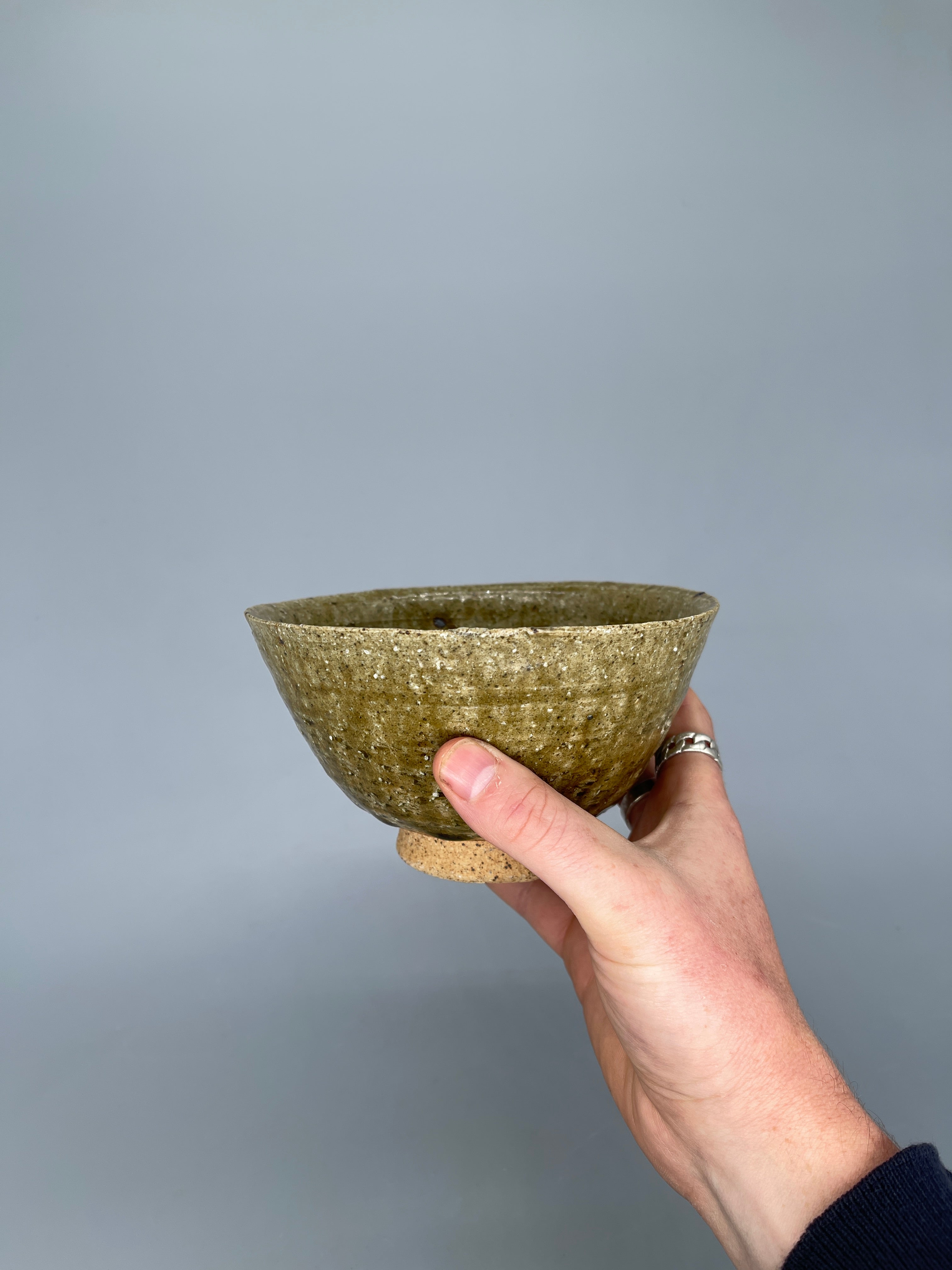 Vintage Japanese Mino-Ware Matcha Bowl, Chawan - Earthy Green Glaze