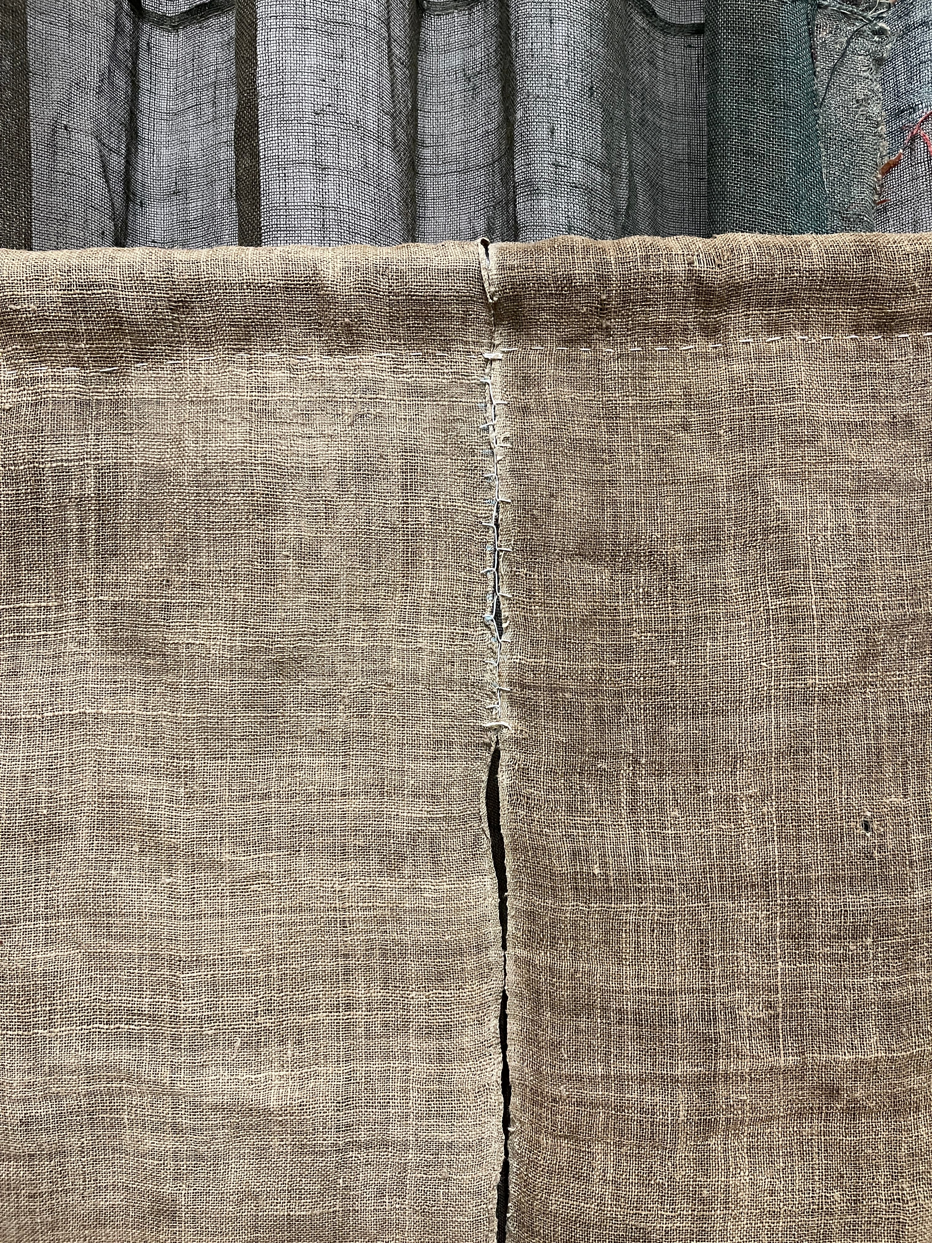 Vintage Japanese Hemp Noren, Panelled Curtain