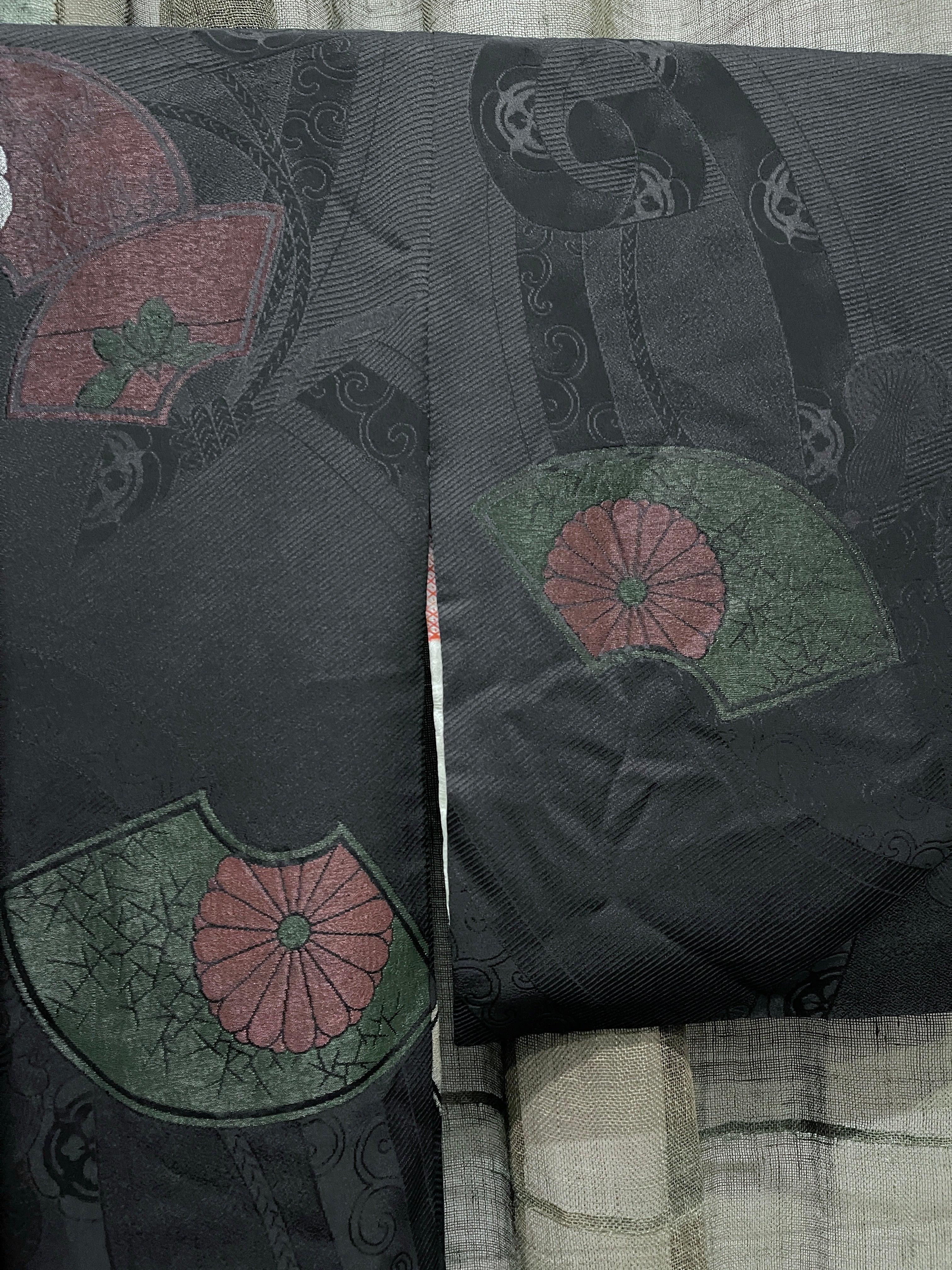 Japanese Haori-Kimono Silk Jacket, Fan Design