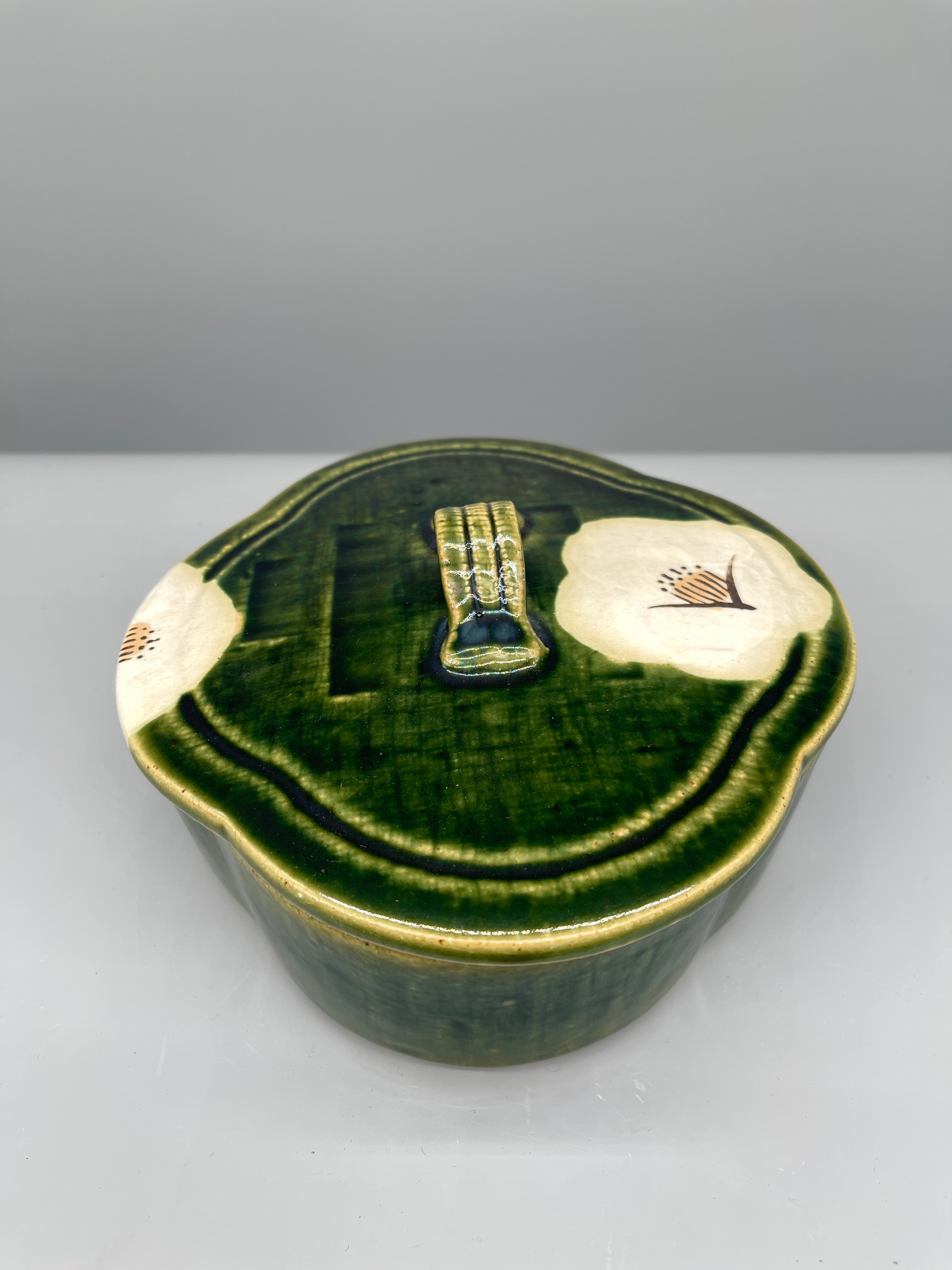 Vintage Japanese Oribe Style Lidded Sweets Bowl