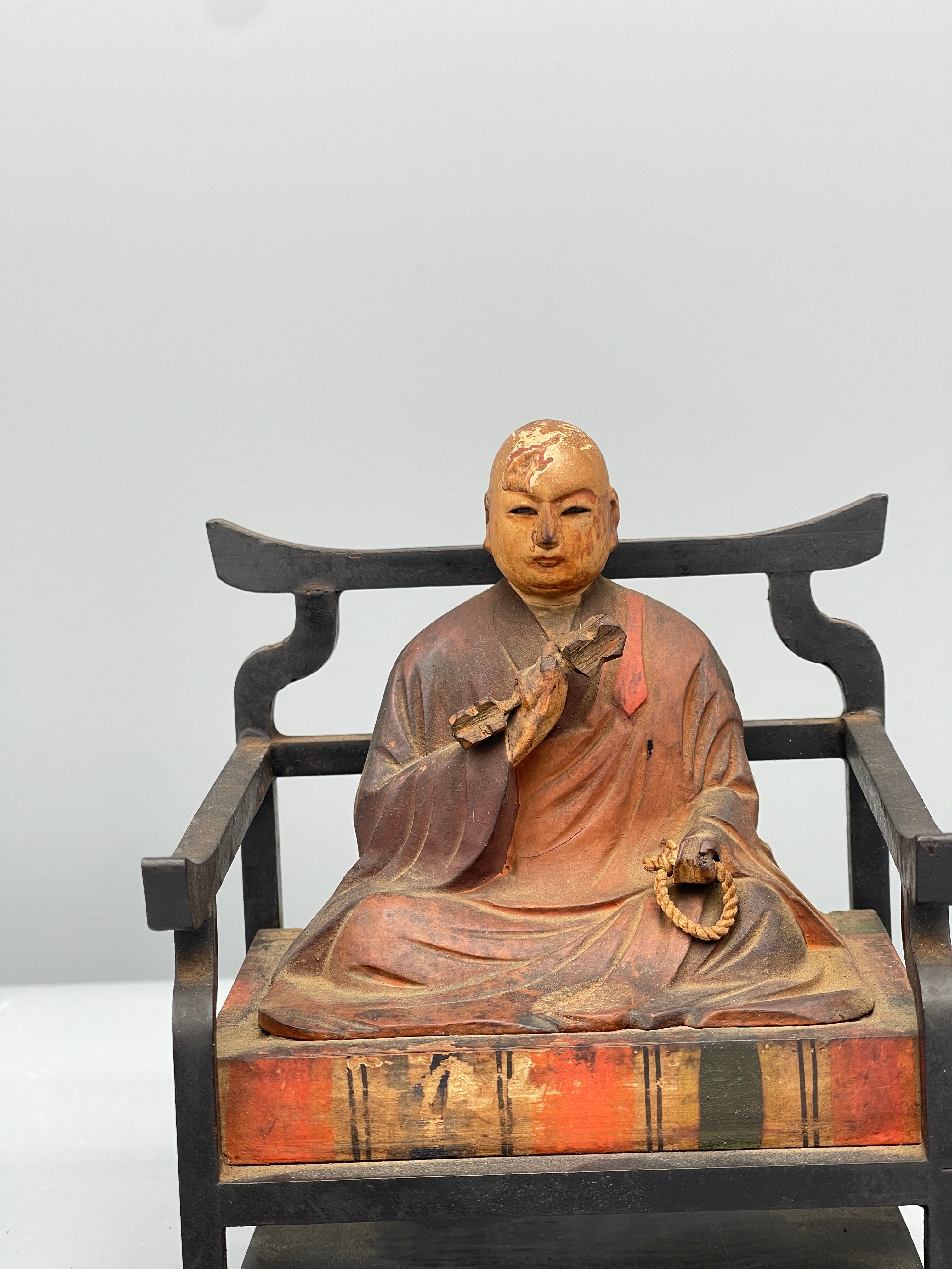 Antique Japanese Hand Carved Statue of Kobo Daishi | Meiji
