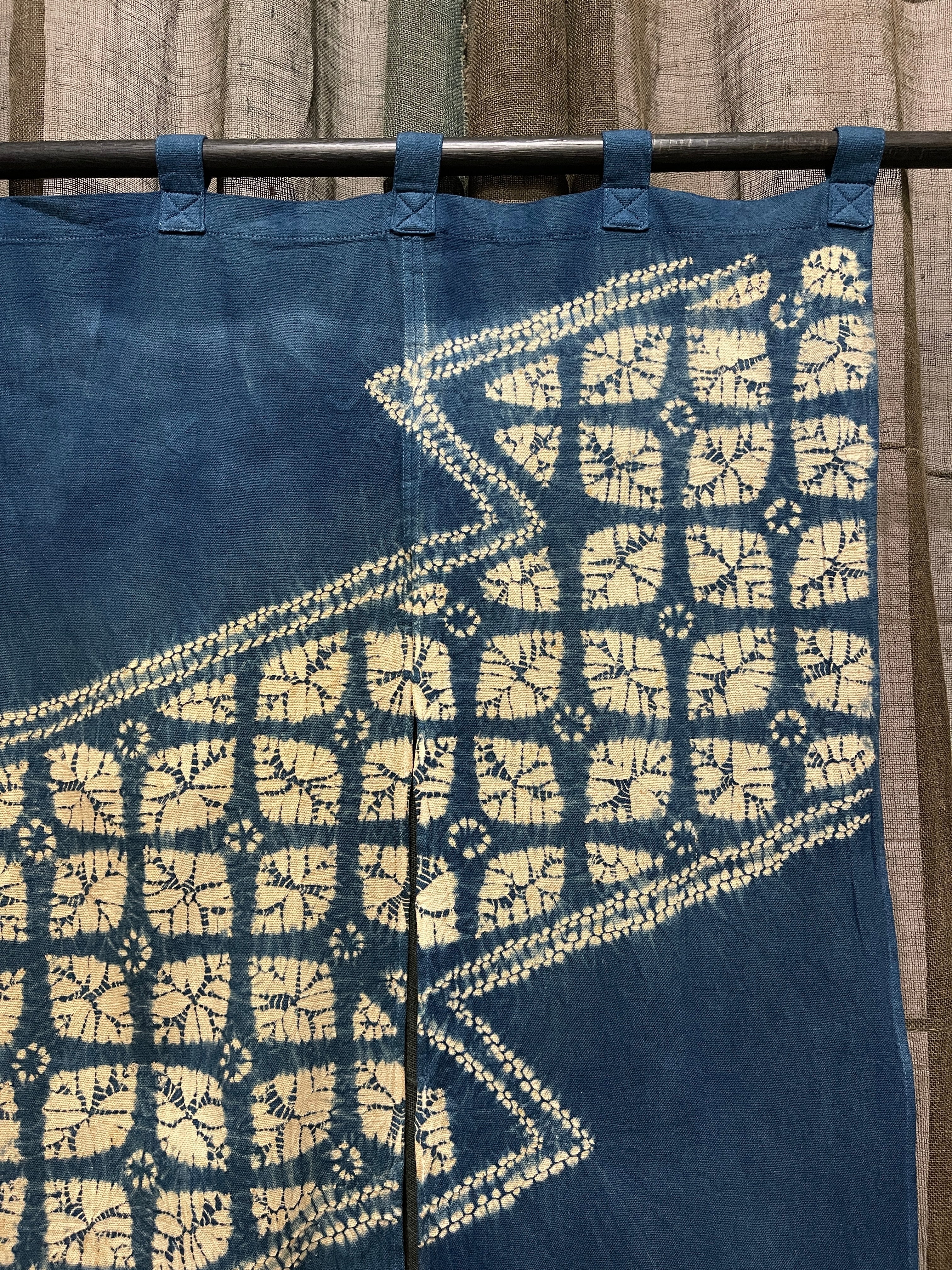 Japanese Shibori Cotton Noren, Panelled Curtain