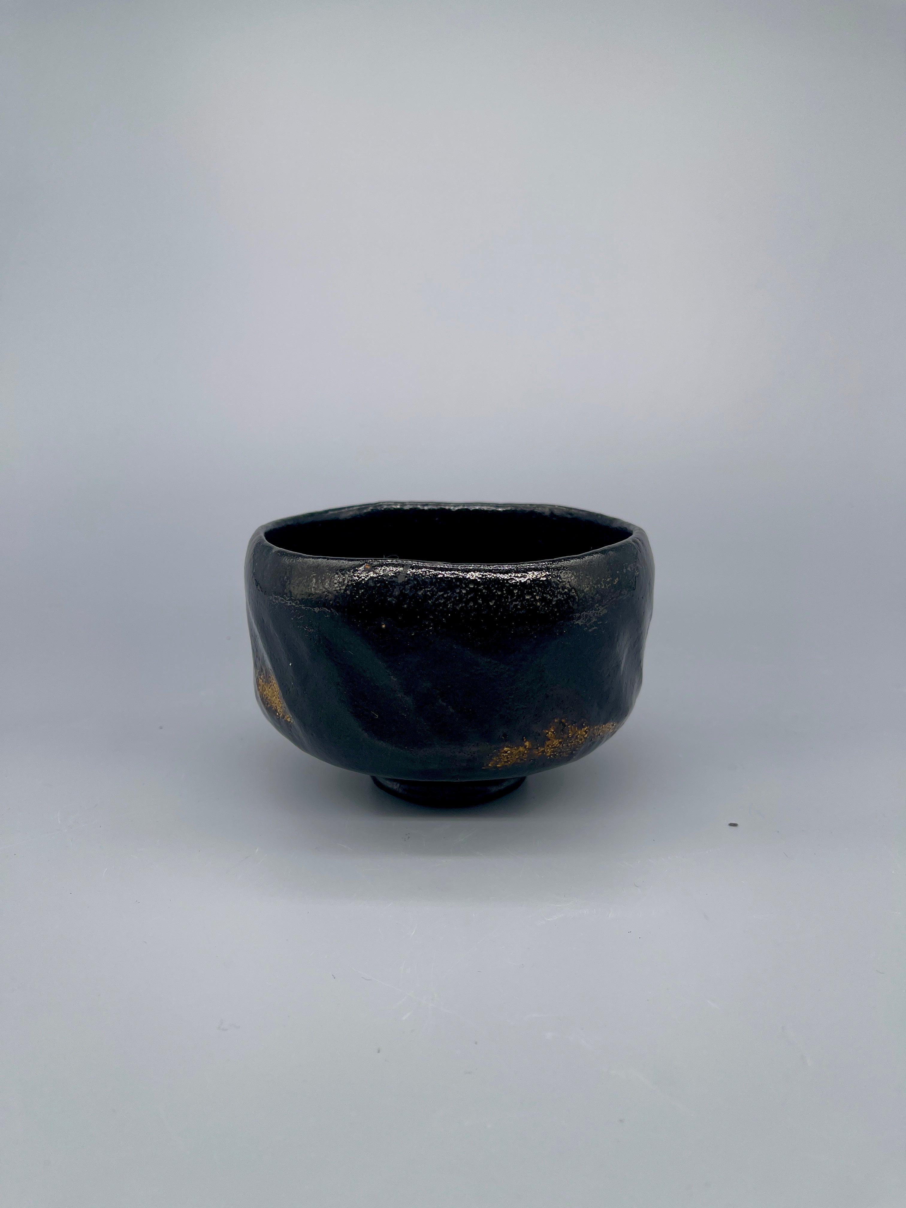 Vintage Japanese Matcha Bowl - Black Kuro Raku Chawan