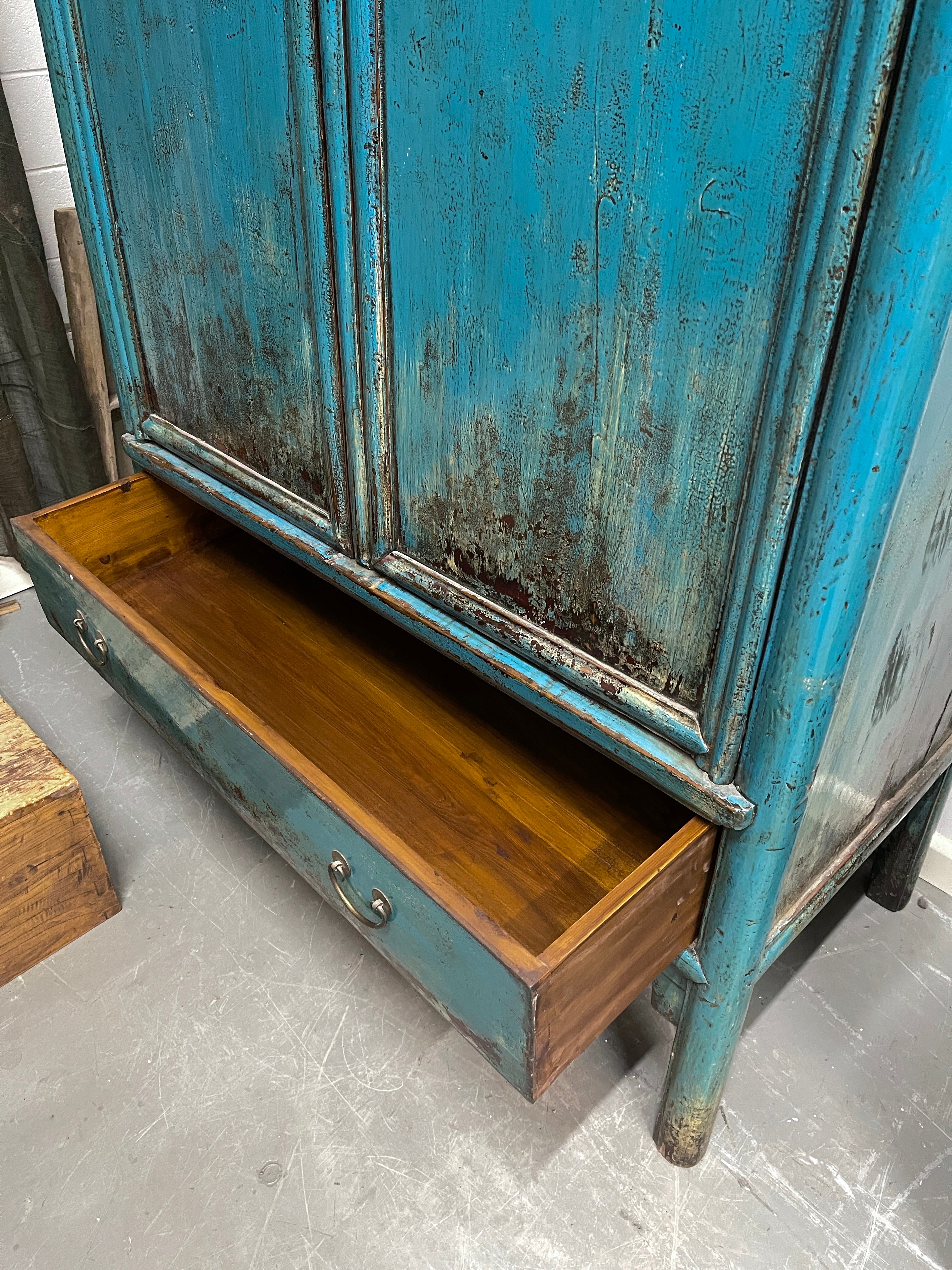 Antique Chinese Turquoise Lacquered Wardrobe | 1920's