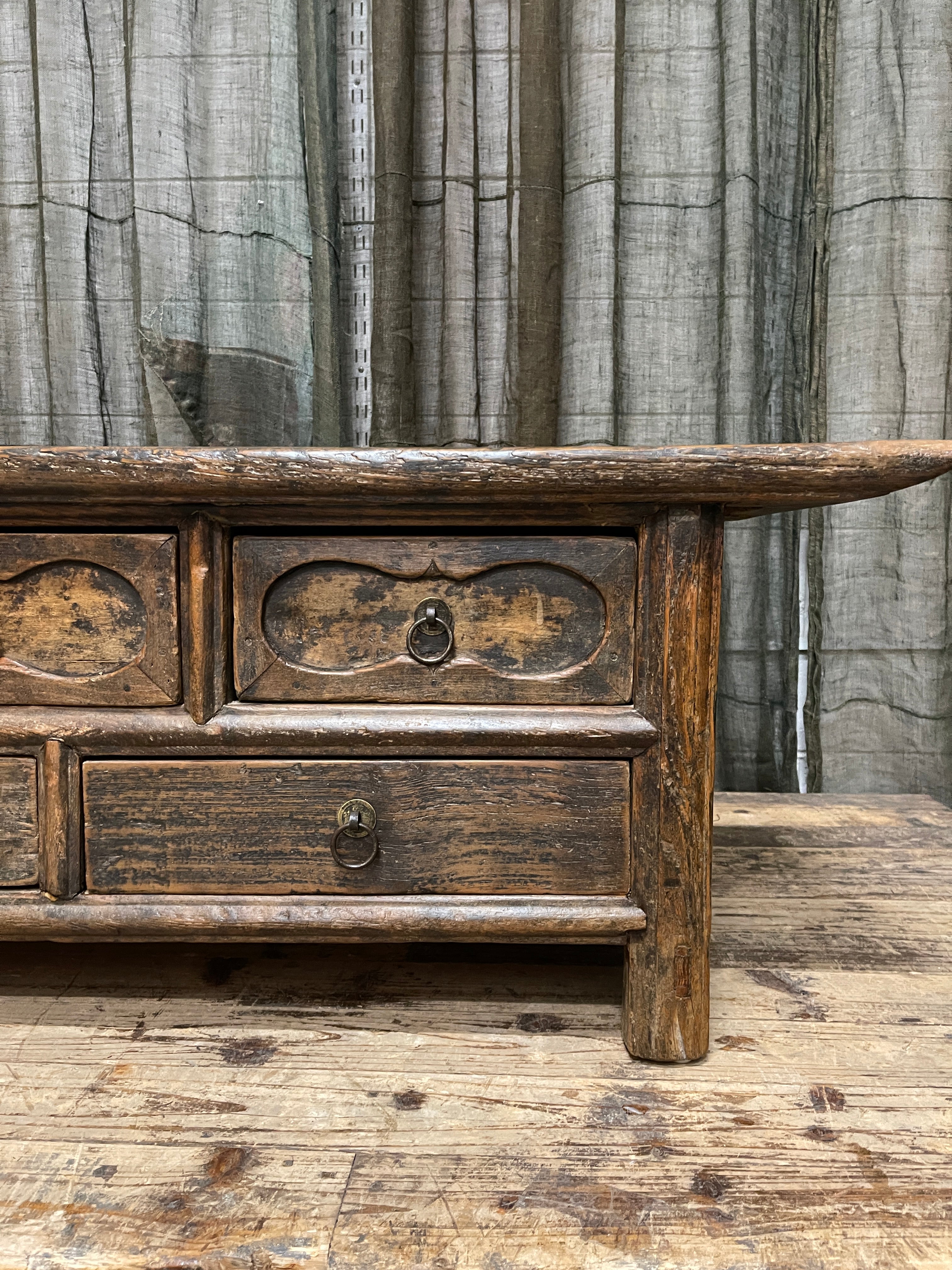 Antique Chinese 7 Drawer Low Table - Elm & Cypress | C.1850