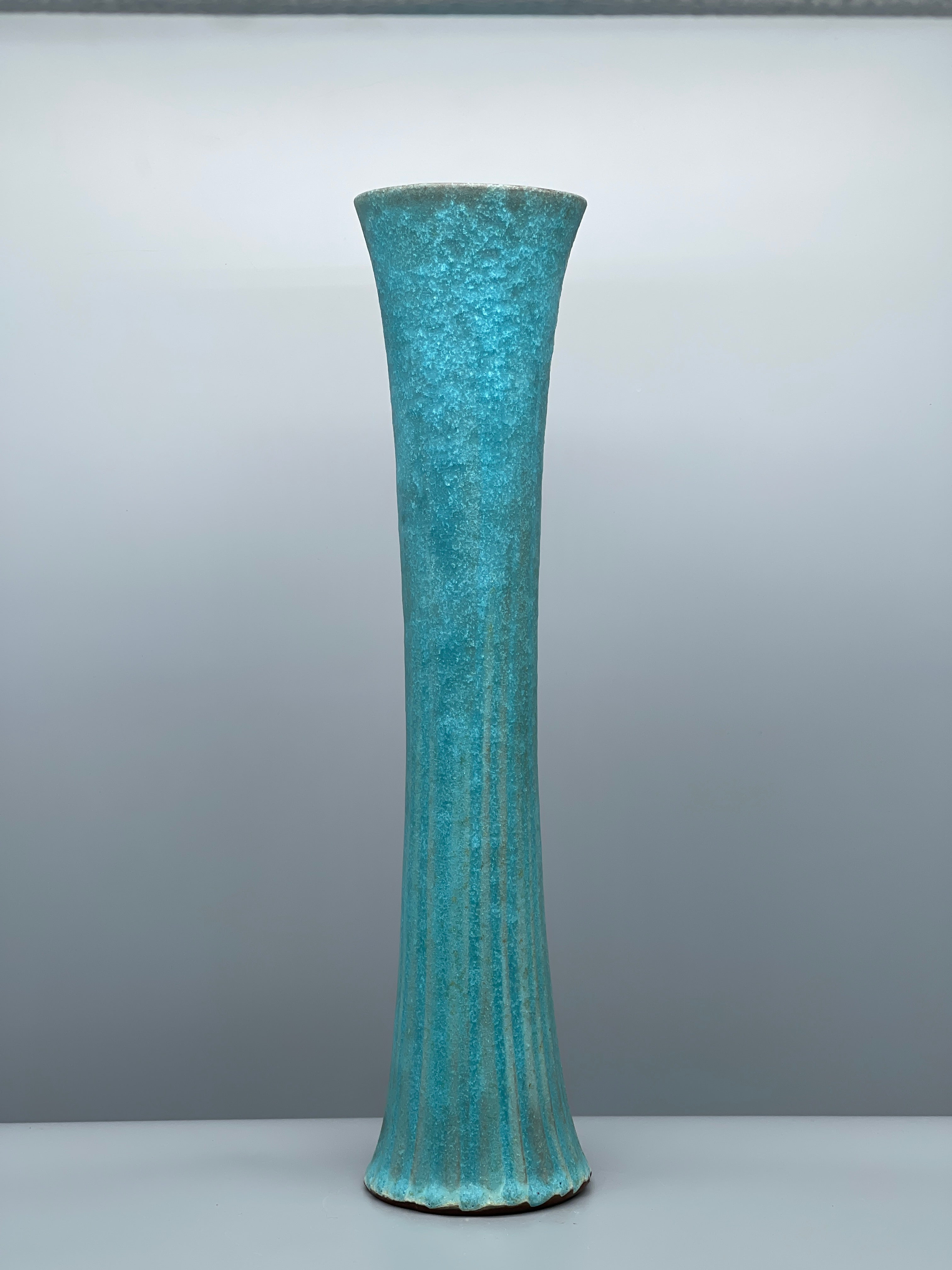 Midcentury Japanese Ikebana Vase, Blue Glaze & Kintsugi Repair