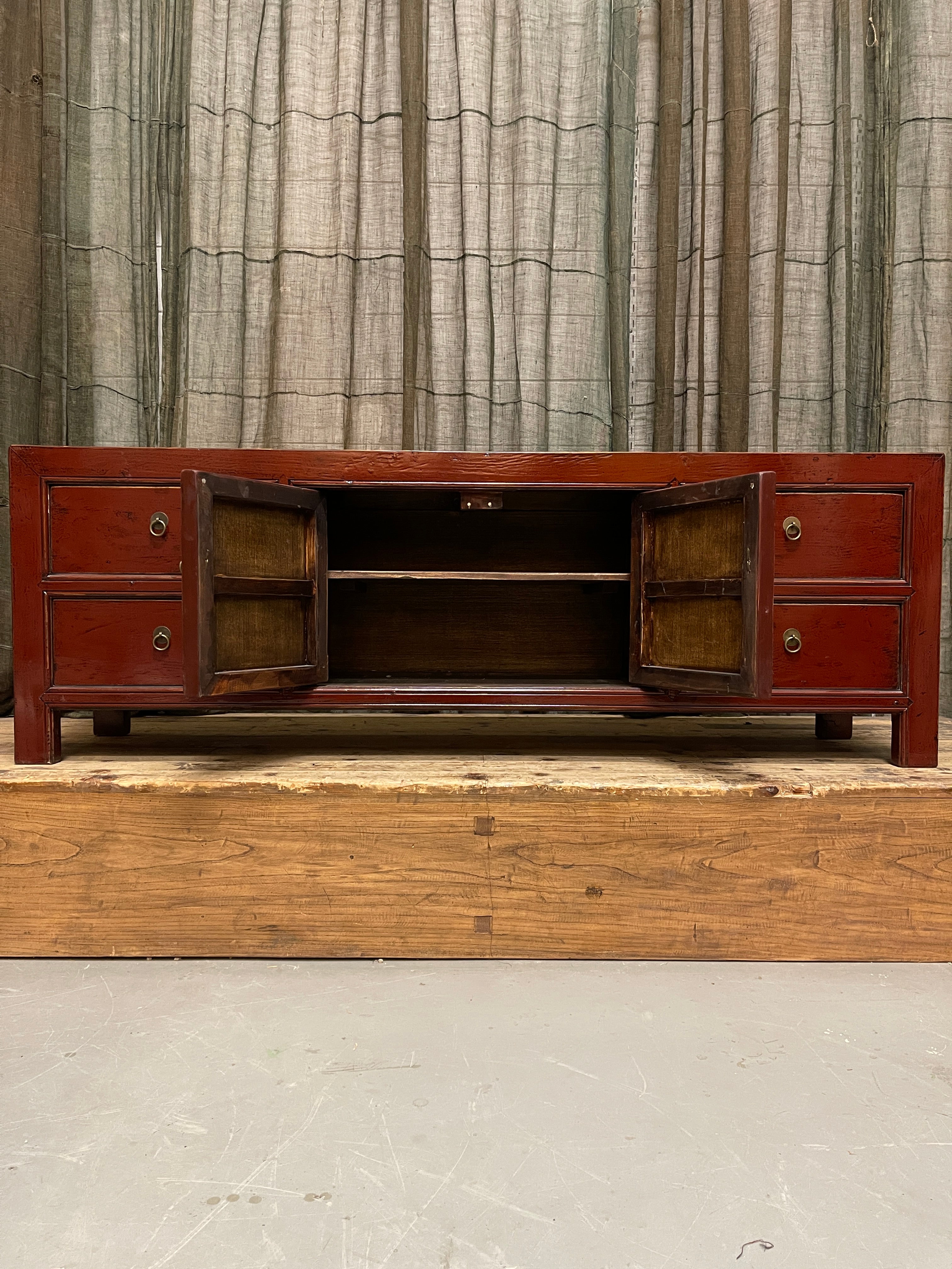 Chinese Red Lacquered Low Sideboard