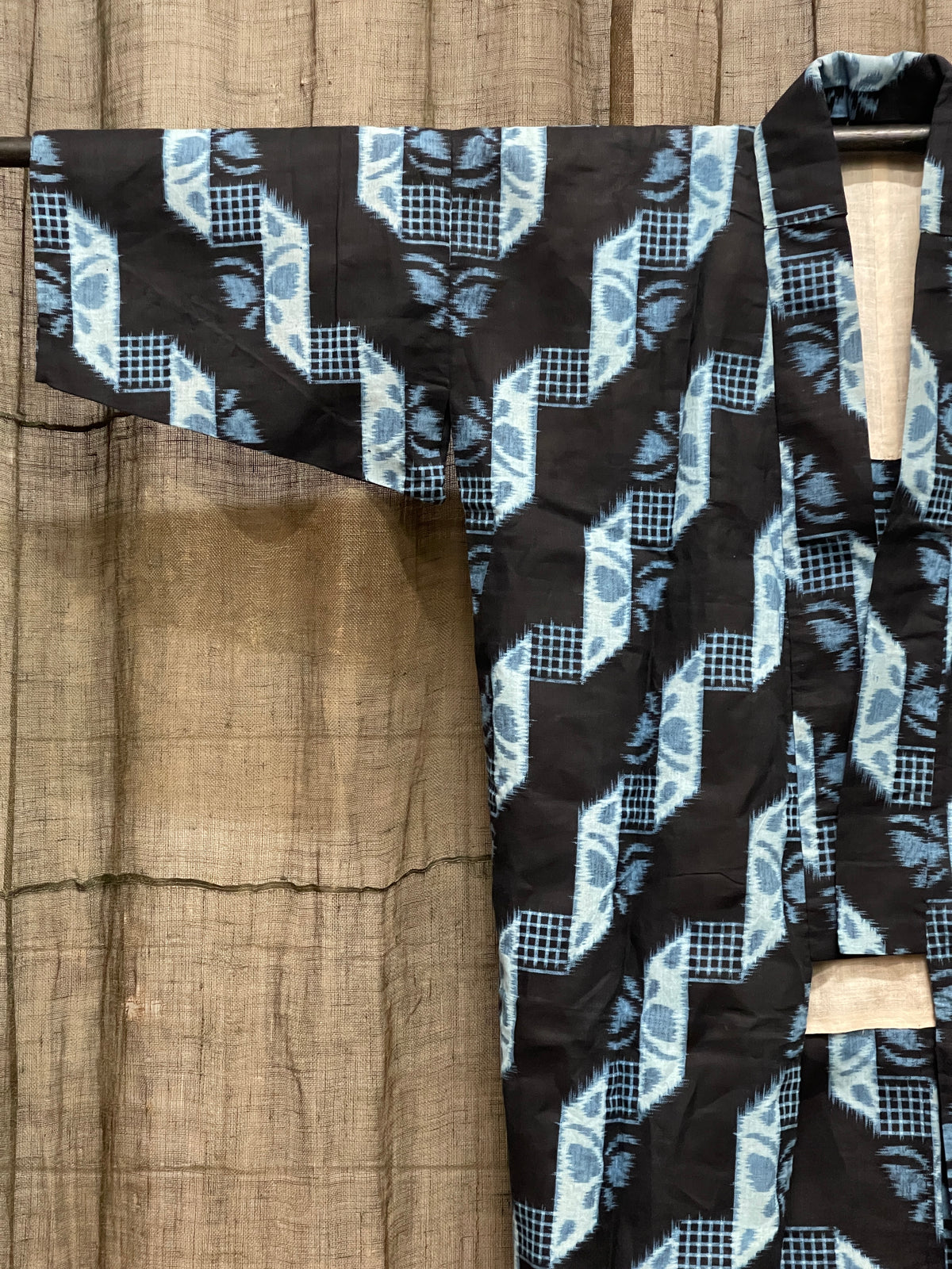 Vintage Japanese Cotton Kasuri Haori, Chevron & Checkerboard Pattern