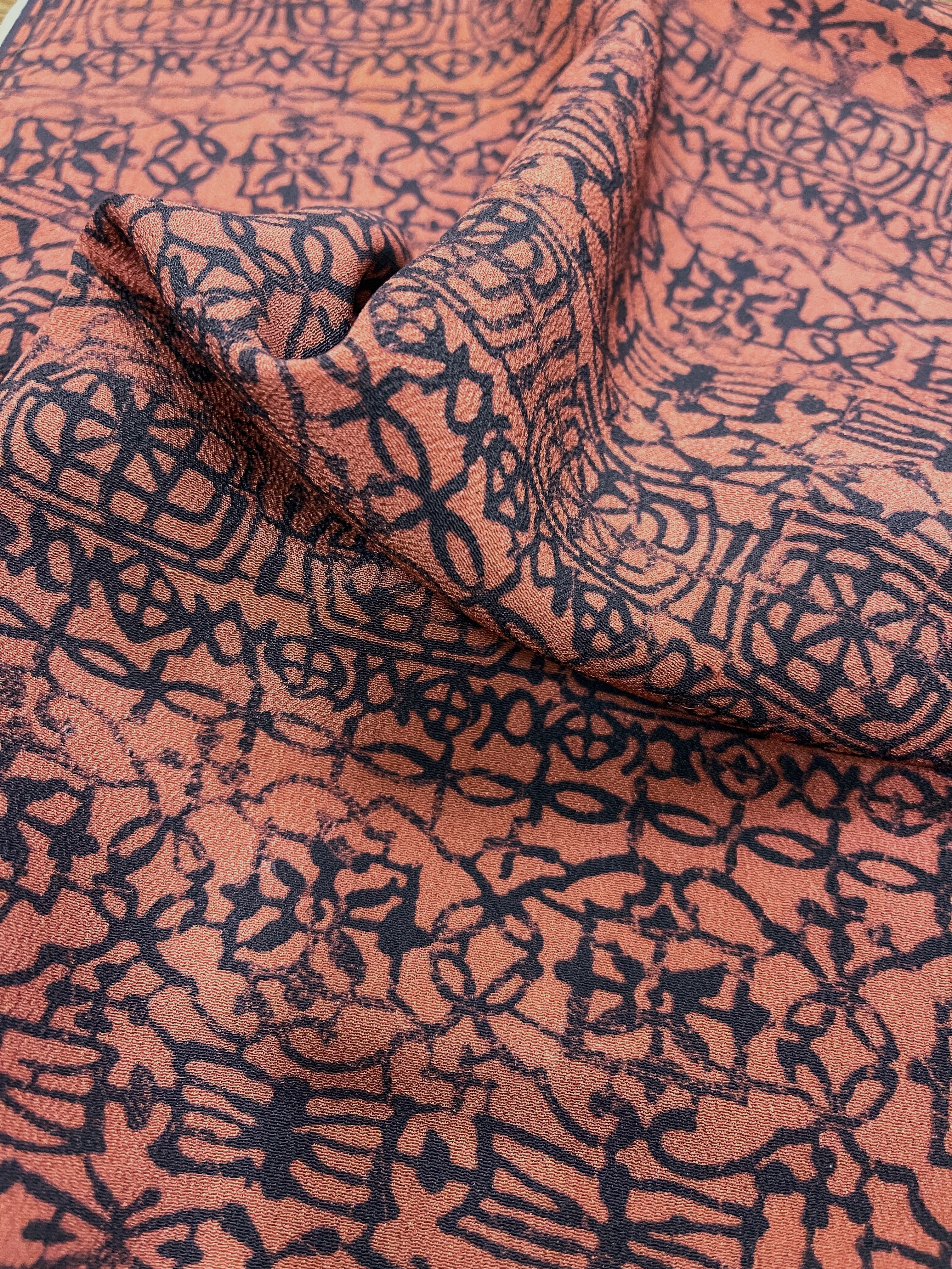 Japanese Silk Fabric Coral & Navy