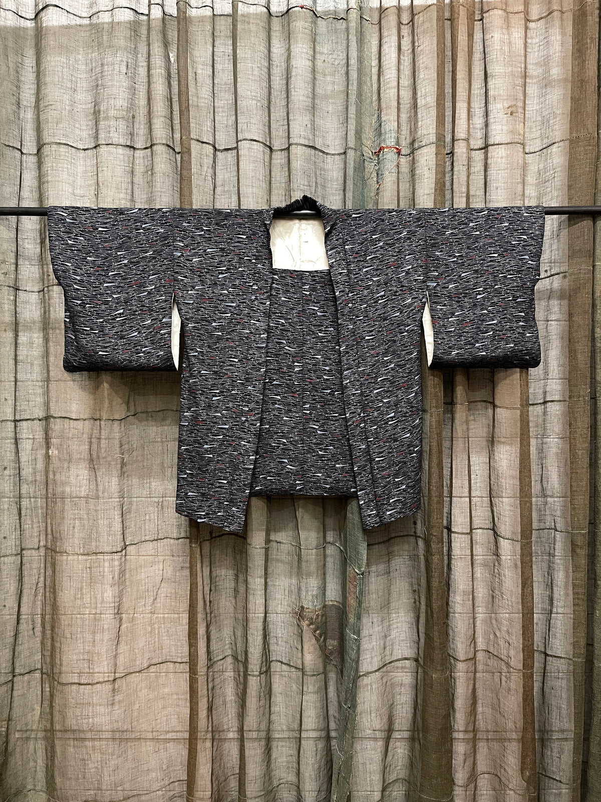 Vintage Japanese Silk Haori, Pine Needle Pattern