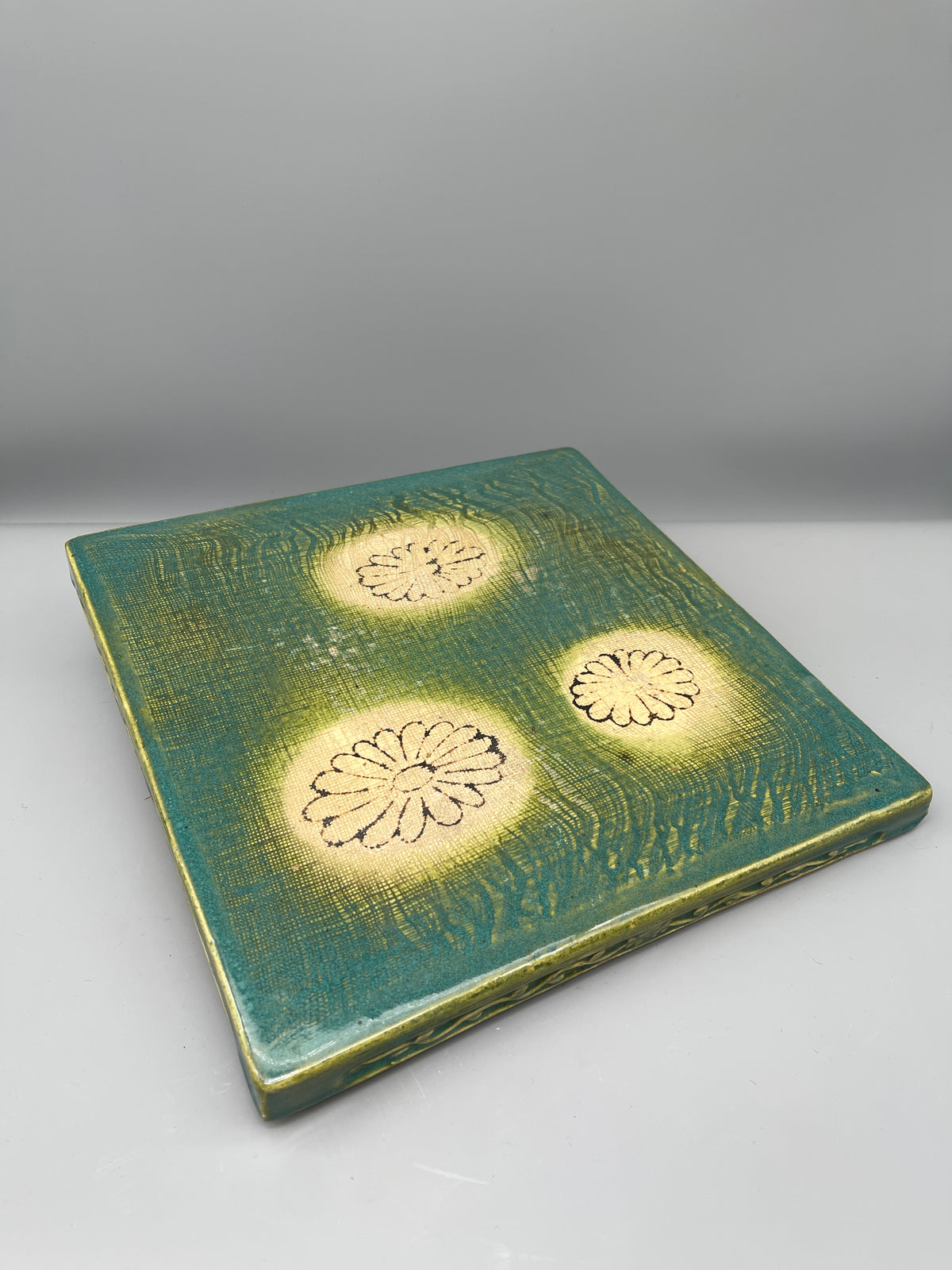 Vintage Japanese Oribe Pottery Tea Tile