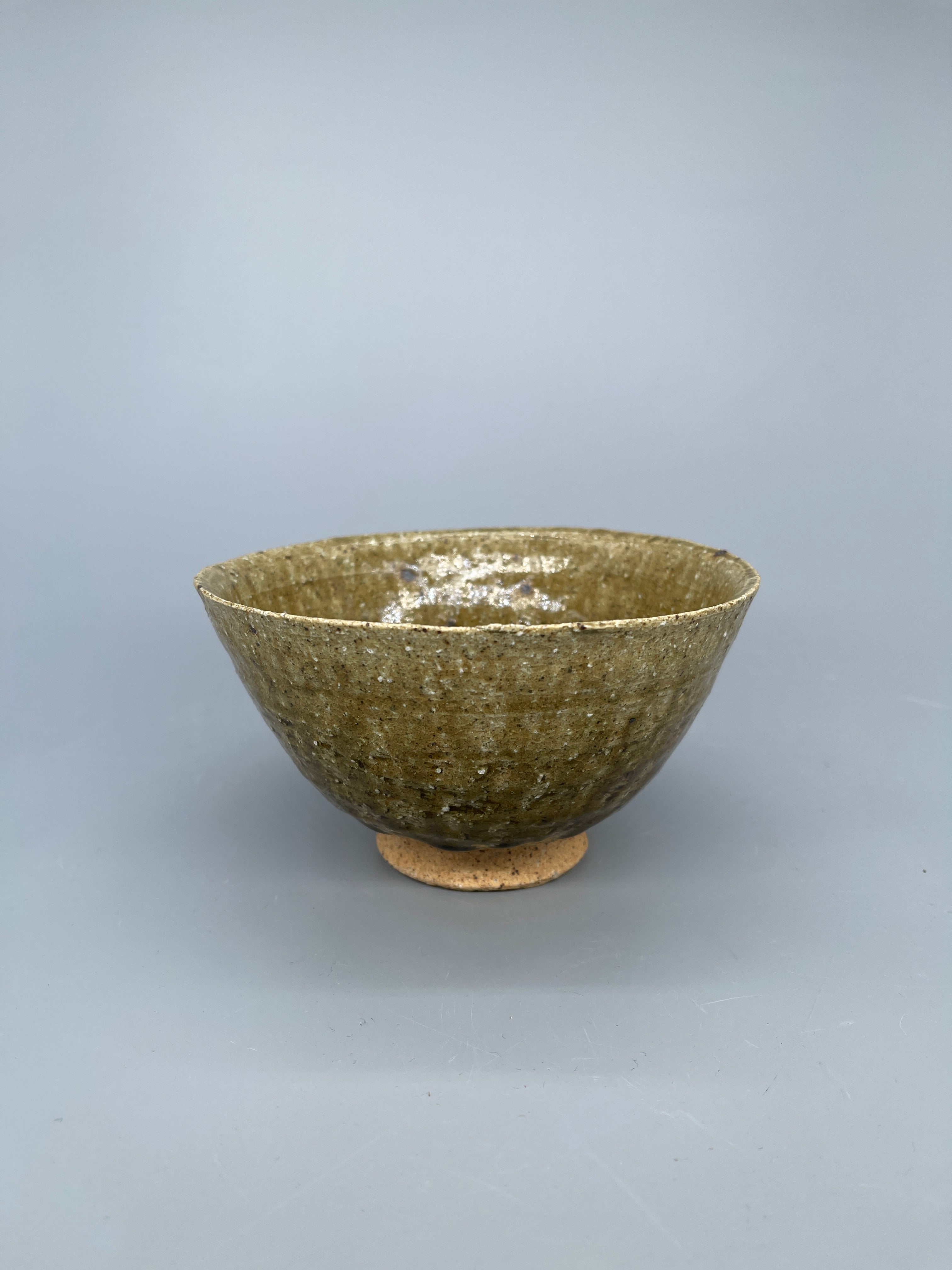 Vintage Japanese Mino-Ware Matcha Bowl, Chawan - Earthy Green Glaze