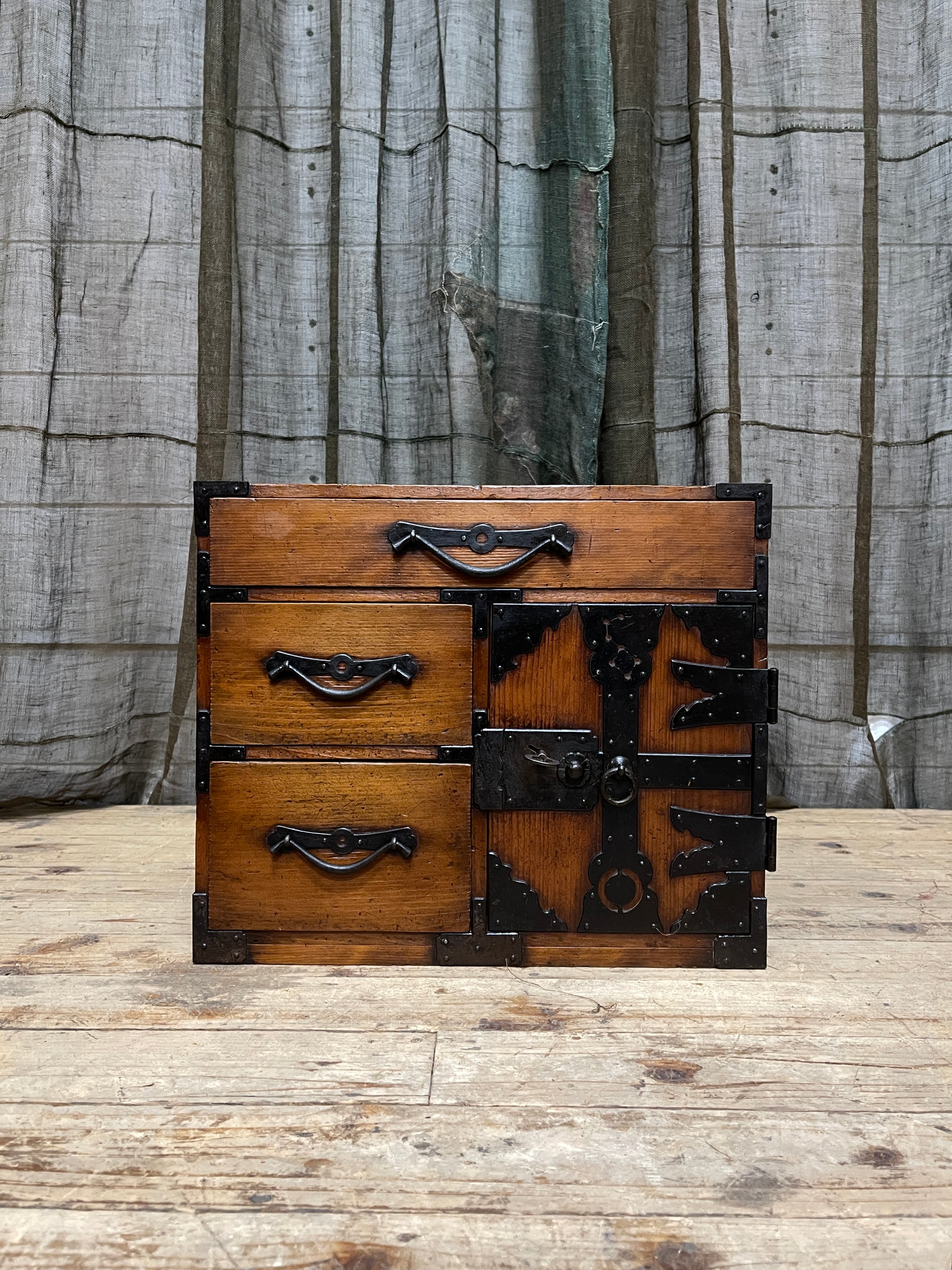 Antique Japanese Small Chest - Cypress | Meiji, c.1900.